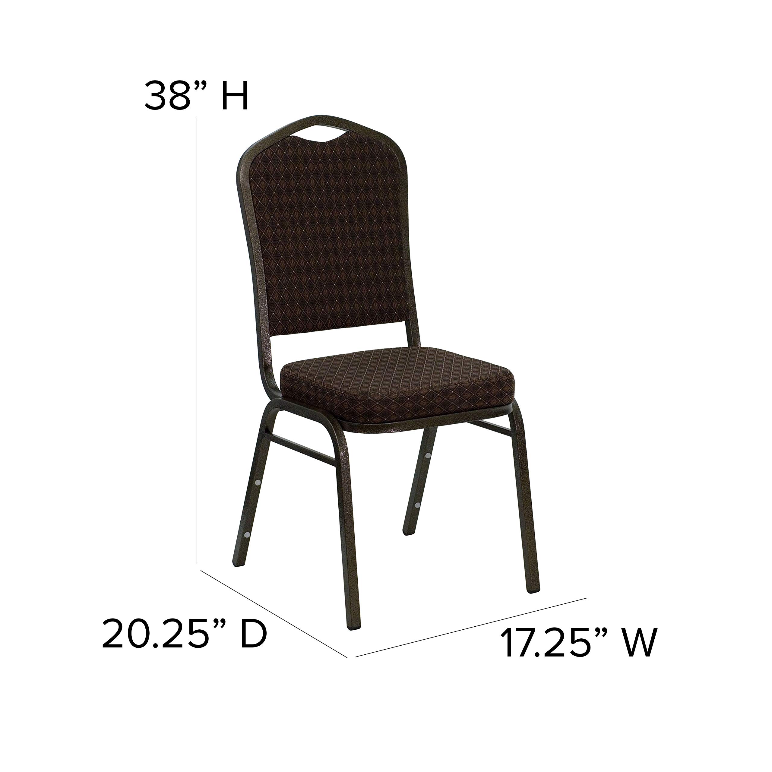 EMMA + OLIVER Crown Back Banquet Chair - Brown Patterned Fabric with Gold Vein Frame - Elegant Dining Room & Wedding Event Seating
