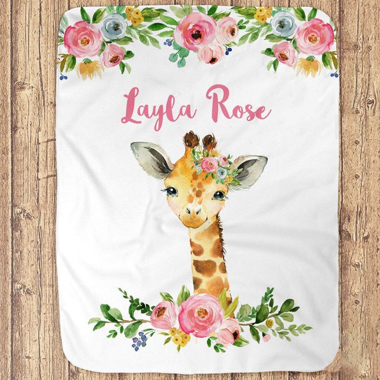 Personalized Giraffe Baby Name Blanket - Custom Safari Baby Blanket for Girls, Soft & Cozy Nursery Blanket, Unique Baby Shower Gift - Perfect for Cribs, Strollers & Photo Props