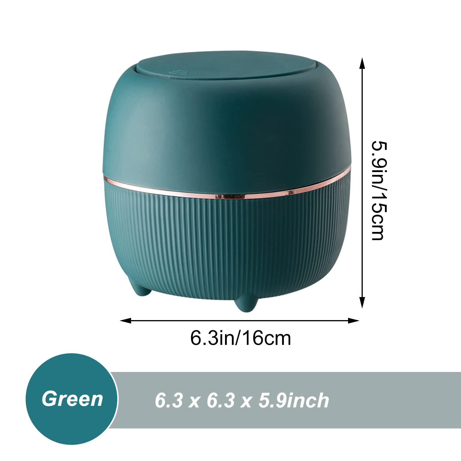 Modern Mini Trash Can with Lid - Small Press-Type Waste Basket for Office Desk, Kitchen Countertop, Coffee Table & Bathroom - Eco-Friendly Plastic Garbage Bin for Home & Office Use - Green