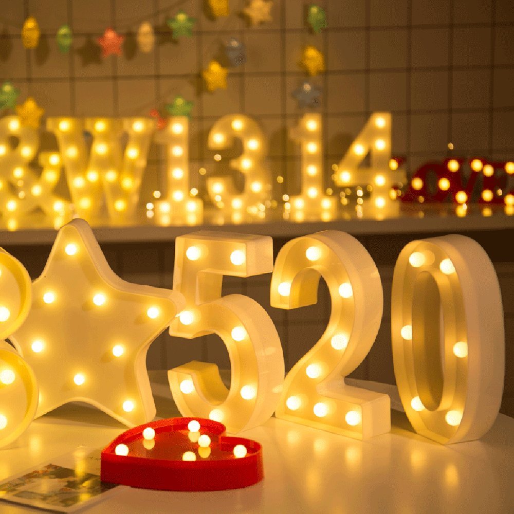 LED Marquee Letter Light Sign 0-8 | Battery Operated Neon Letters for Wall Decor | Wedding, Birthday, Party, Anniversary, Valentine's Day Decorations | DIY Home Bar & Bedroom Night Light | Perfect for Romantic Proposals, Baby Showers & Game Room Decor