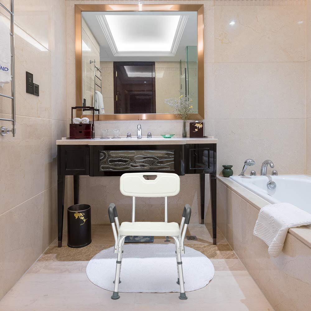 Adjustable Shower Chair for Elderly & Seniors - Portable Bath Chair with Arms, Backrest & Non-Slip Feet - Lightweight Shower Stool for Bathtub Safety - Ideal for Mobility Assistance, Post-Surgery Recovery & Home Bathroom Use