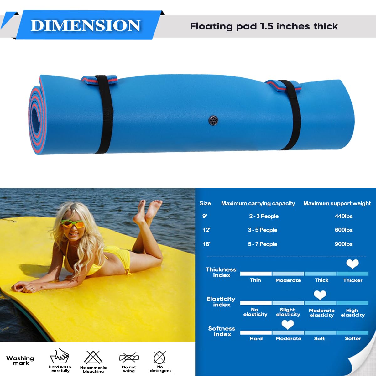 **9/12/18 FT Water Floating Mat - Durable Foam Lake Float Pad for Swimming, Relaxing & Pool Parties - Family & Pet-Friendly Lily Pad (Blue/Yellow) - Perfect for Lakes, Pools & Beach Fun**