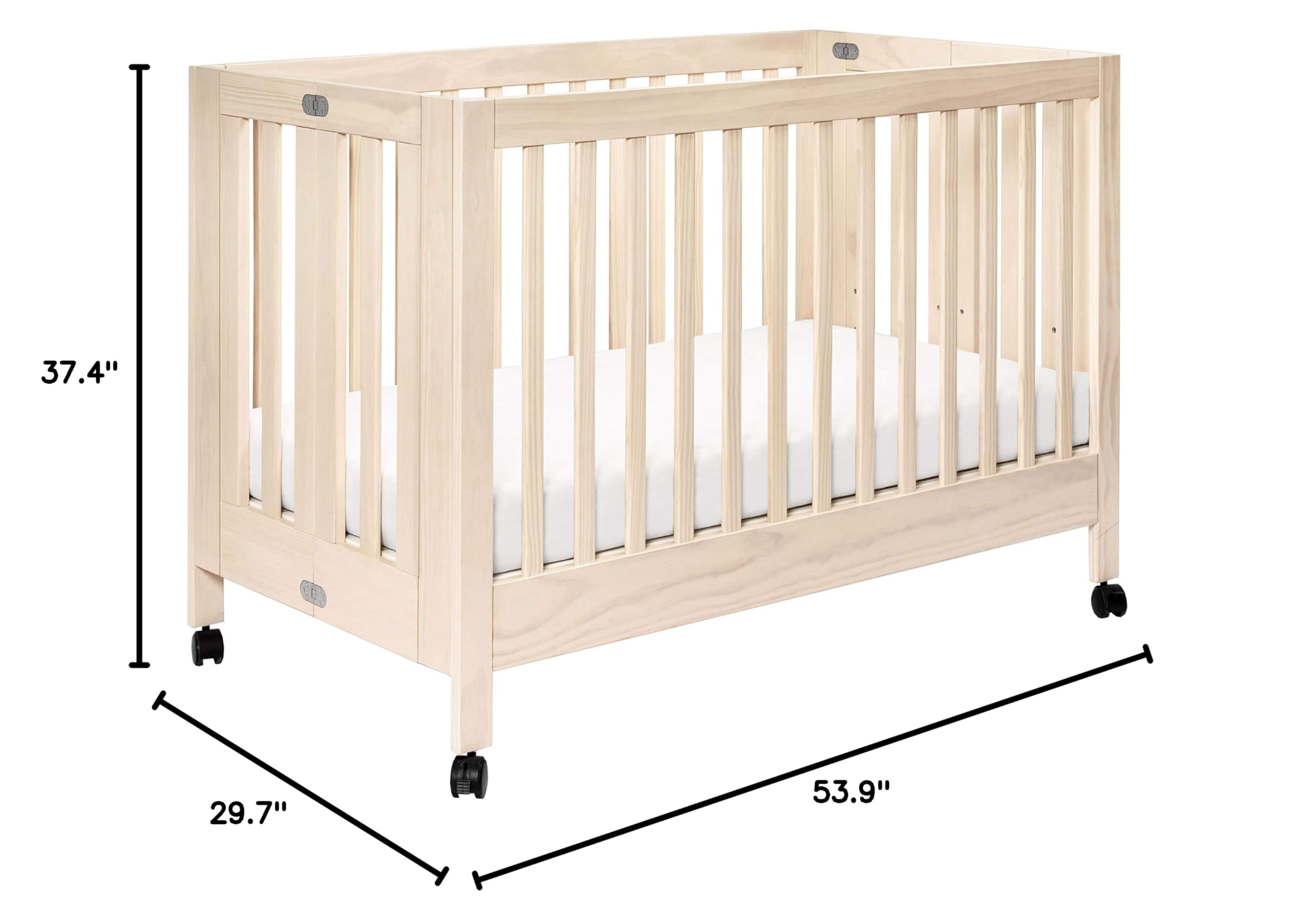 Babyletto Maki Full-Size 2-in-1 Portable Folding Crib with Toddler Bed Conversion Kit - Greenguard Gold Certified, Washed Natural Finish | Perfect for Nursery, Travel & Small Spaces