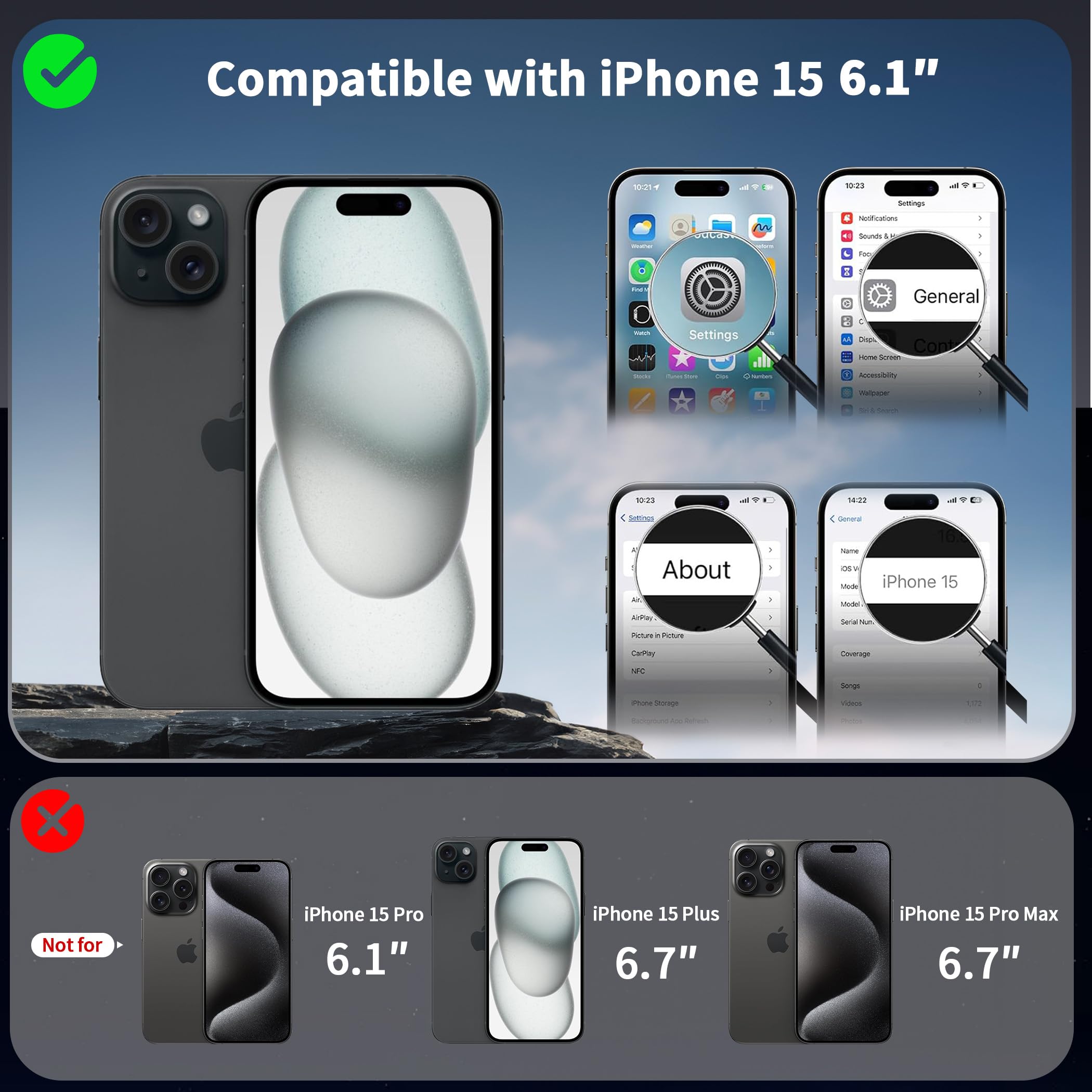 CACOE Magnetic Case for iPhone 15 6.1 Inch - 360° Rotatable Ring Stand & MagSafe Compatible, Matte Black Protective Cover for Desk, Car Mount, Meetings & Video Calls