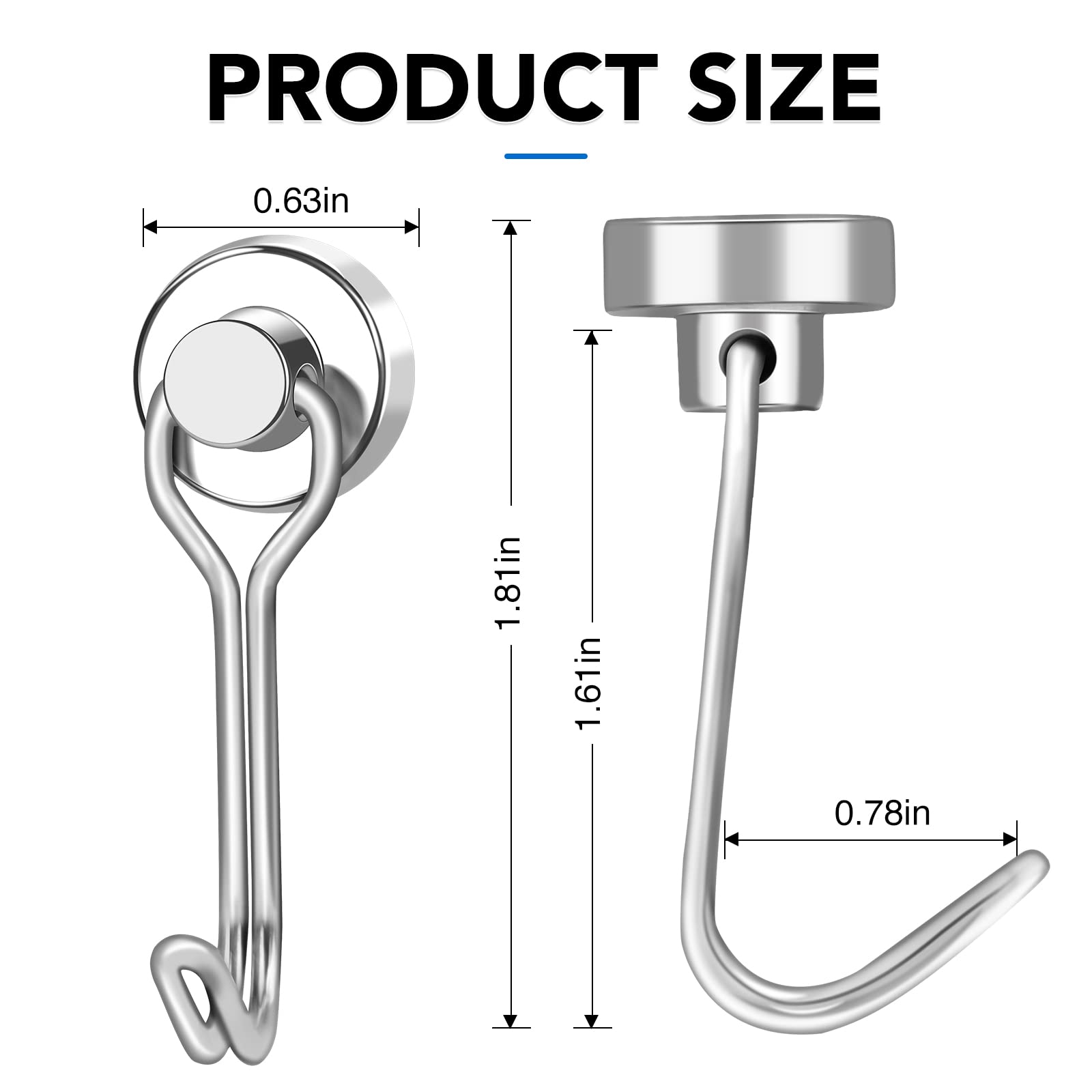 LOVIMAG 6-Pack Magnetic Hooks - Heavy Duty for Garage, Fridge & Travel