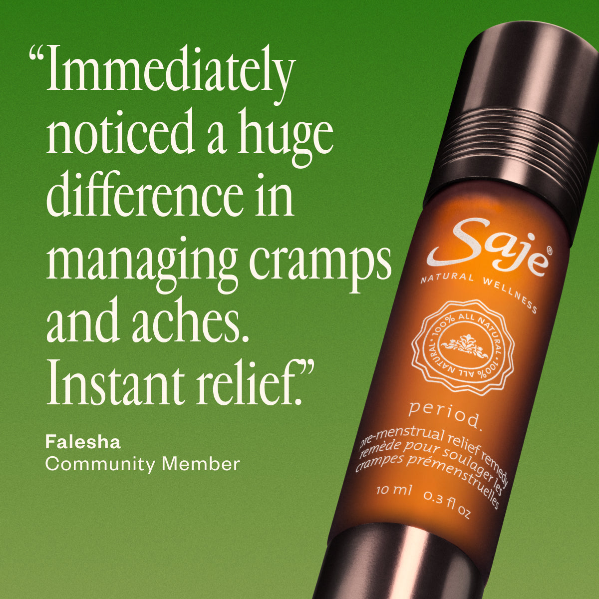 Organic Period Pain Relief Roll-On - Natural Menstrual Cramp Relief for Women - Portable & Mess-Free Solution for On-the-Go Comfort at Work, Gym or Travel