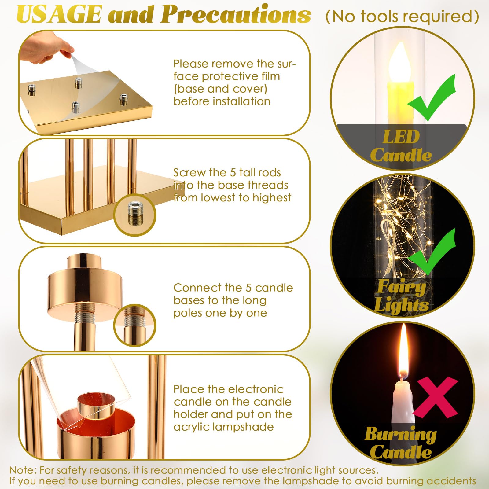 5-Arm Gold Candelabra Centerpiece - 42.5