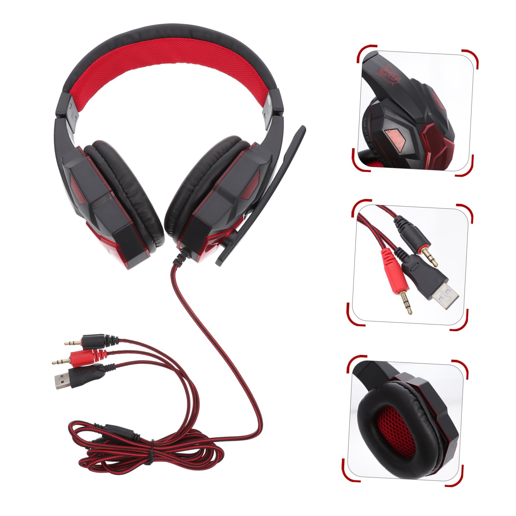 Veemoon Wired Gaming Headset with LED Lights & Noise Cancelling Mic - Compatible with PC, PS4, Xbox, Laptop & Tablet - Perfect for Online Gaming, Streaming & Video Calls