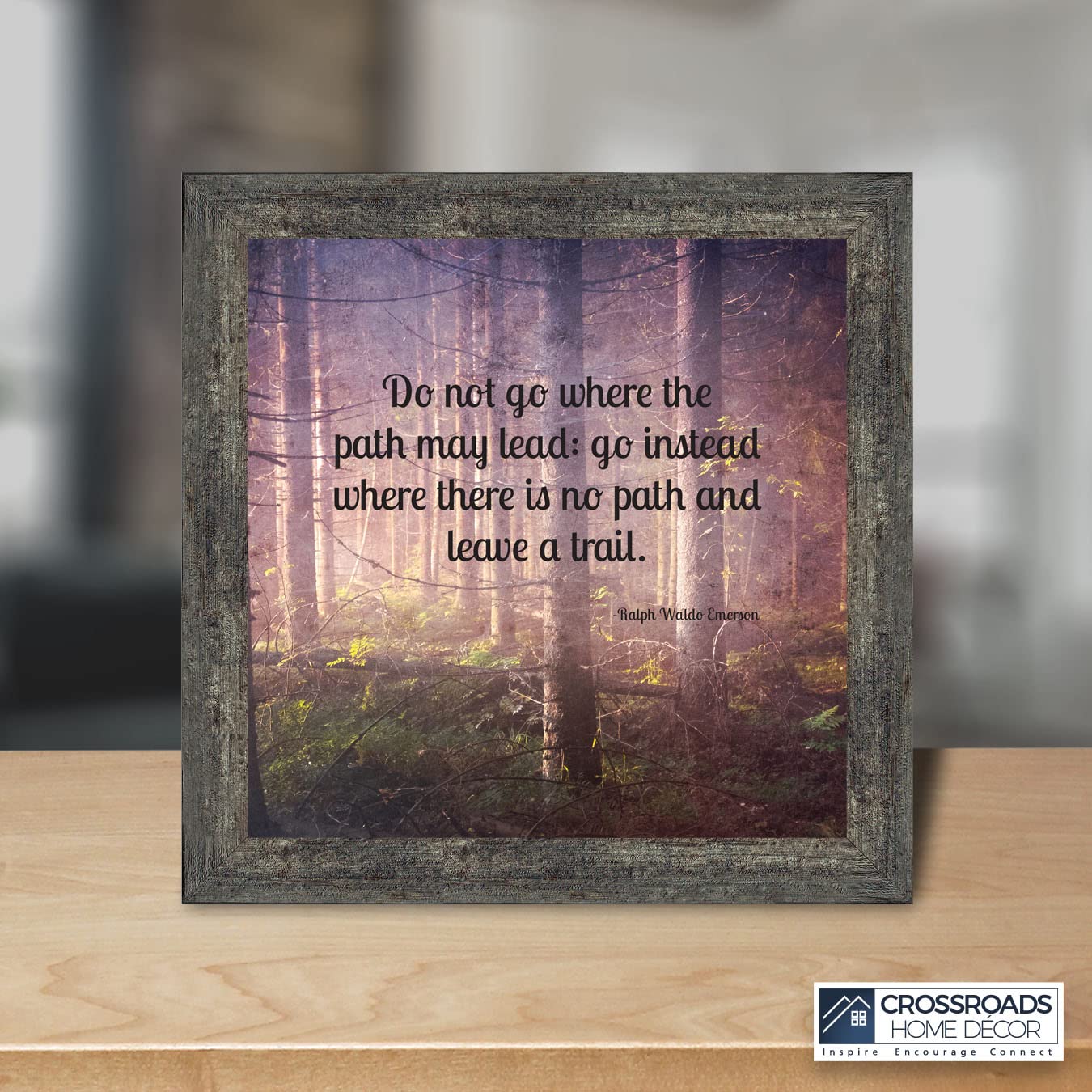 Inspirational Wall Art with Emerson Quote - Motivational Office Decor, Graduation Gifts for Boys & High School Students - Framed 'Do Not Go Where The Path May Lead' Print (8750BW) - Perfect for Home Office, Dorm Room & Study Space