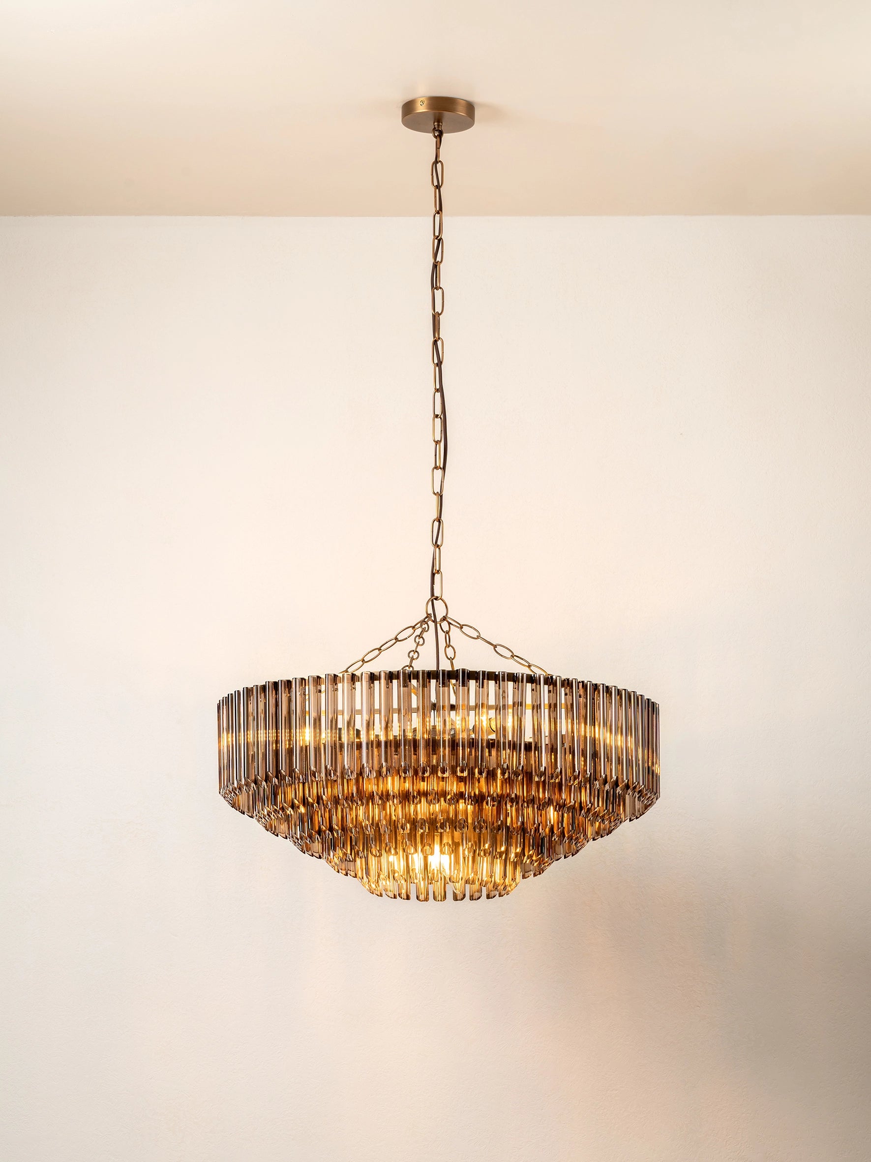 Petalia 9-Light Bronze Chandelier with Smoked Chocolate Glass Tubes - Elegant Dining Room & Living Room Lighting Fixture for Home Decor