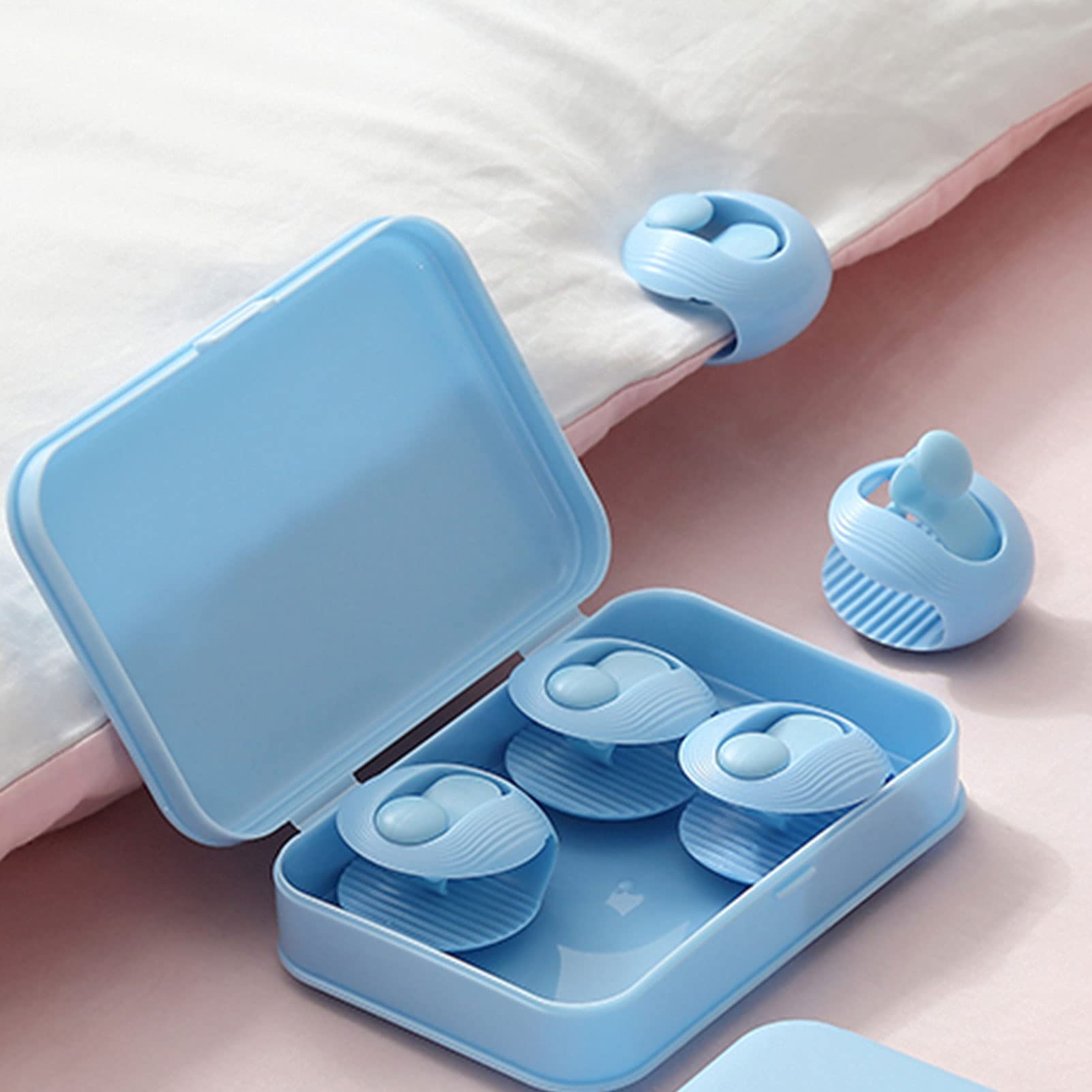 Kaiwern 6-Piece Bed Sheet Holder Clips - No-Pin Quilt & Comforter Fixer with Storage Box - Anti-Slip Duvet Cover Fastener & Bedding Gripper - Perfect for Mattress, Curtains & Home Organization (Blue)