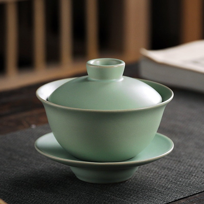 Authentic Chinese Ru Kiln Gaiwan - Handmade Ceramic Teacup with Lid & Saucer for Gongfu Tea Brewing | Perfect for Tea Ceremonies, Home Use & Gifts