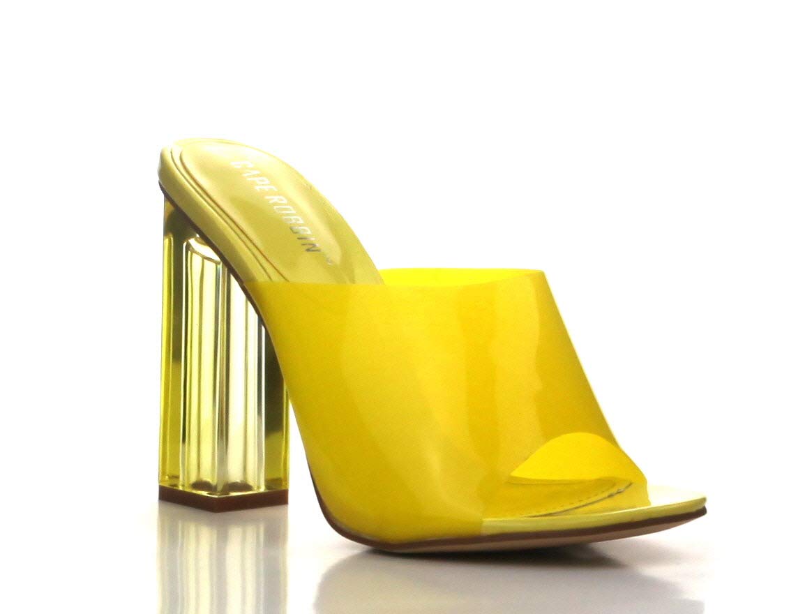 Cape Robbin Women's Chunky Block High Heels - Transparent Clear Booties in Yellow, Size 6.5 | Comfortable Party & Evening Wear for Women