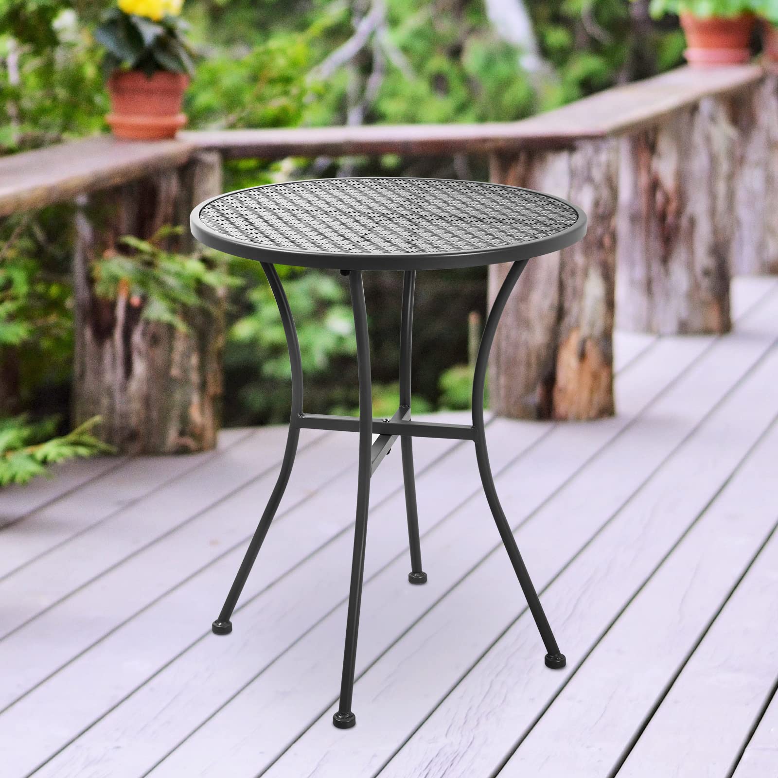 Black Steel Metal Round Outdoor Patio Coffee Table - Durable Garden, Deck, Poolside Furniture for Relaxing & Entertaining