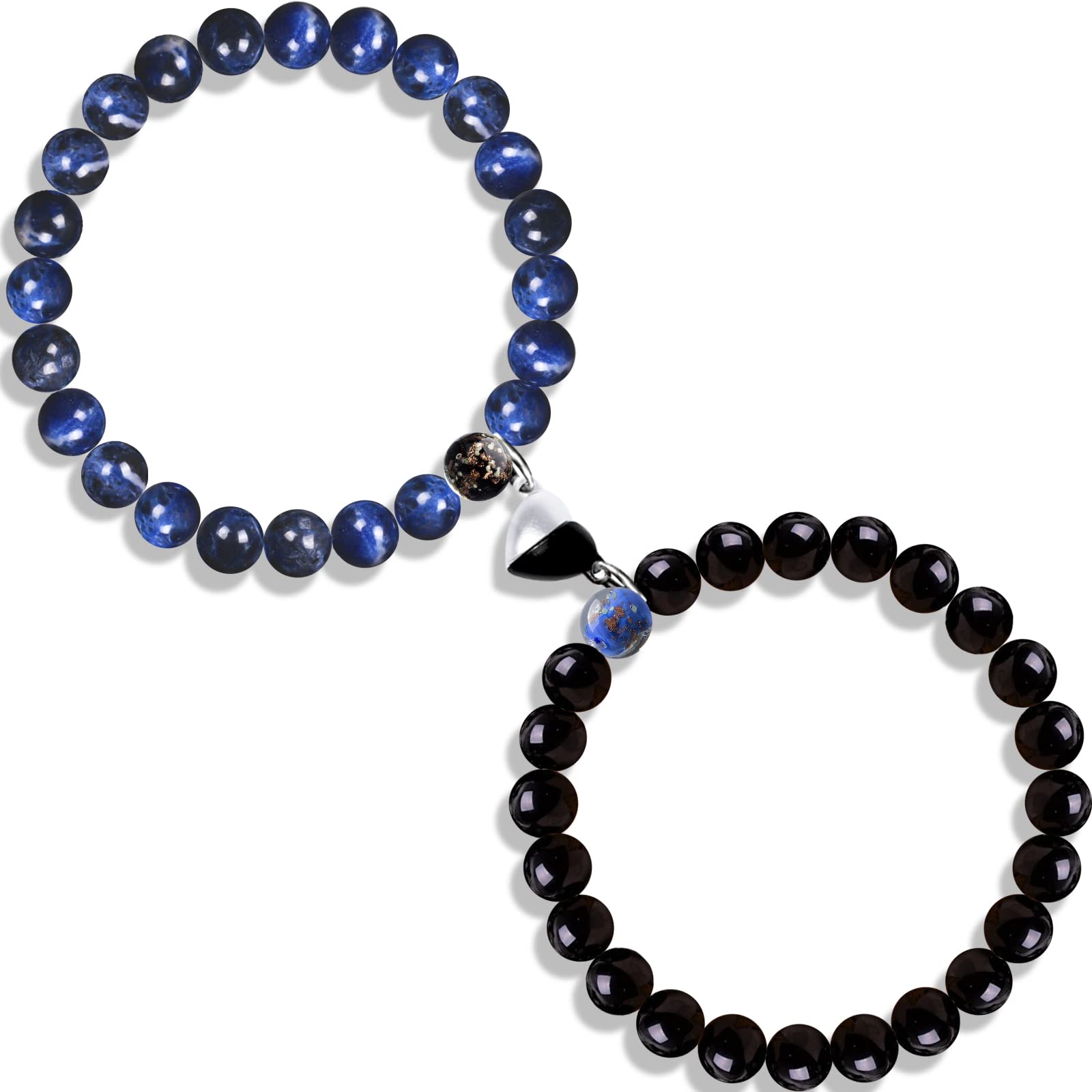 Nifsun Matching Couples Crystal Bracelet Set - Obsidian & Rose Quartz Chakra Bracelets for Women & Men - Perfect for Anniversary Gifts, Valentine's Day & Spiritual Healing