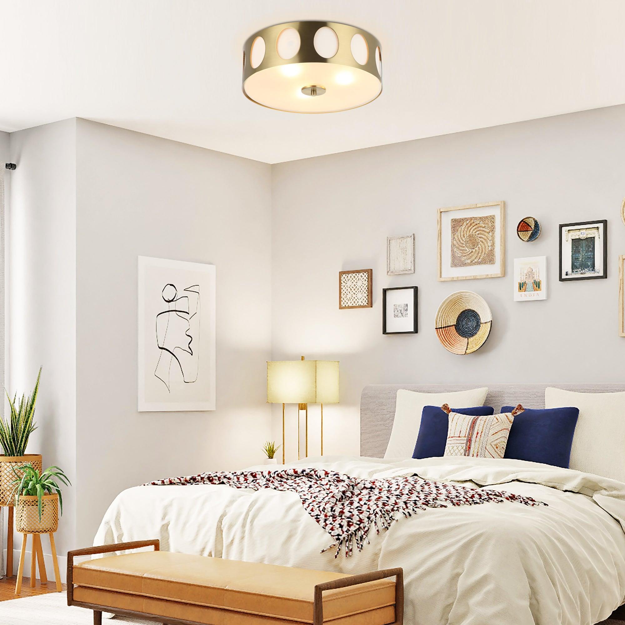 14 Inch Modern 3 Light Golden Flush Mount Ceiling Light Fixture - Perfect for Bedroom, Living Room, Dining Room & Hallway Lighting