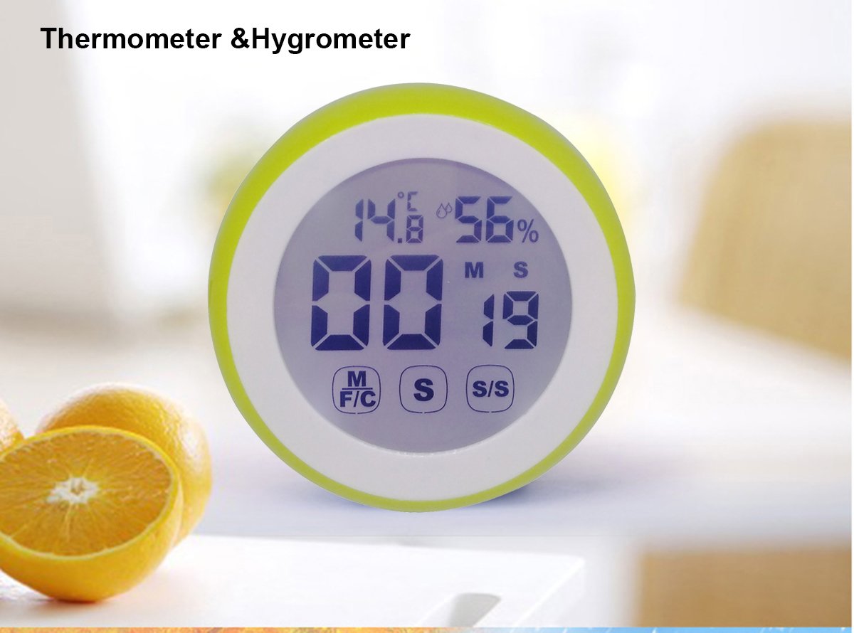 Digital Refrigerator Magnetic Kitchen Timer - Touch Screen Count Up/Down Timer (99 Min 59 Sec) - Wall Mounted with Hole - Perfect for Cooking, Baking, Studying, Homework & Sports Training - Green