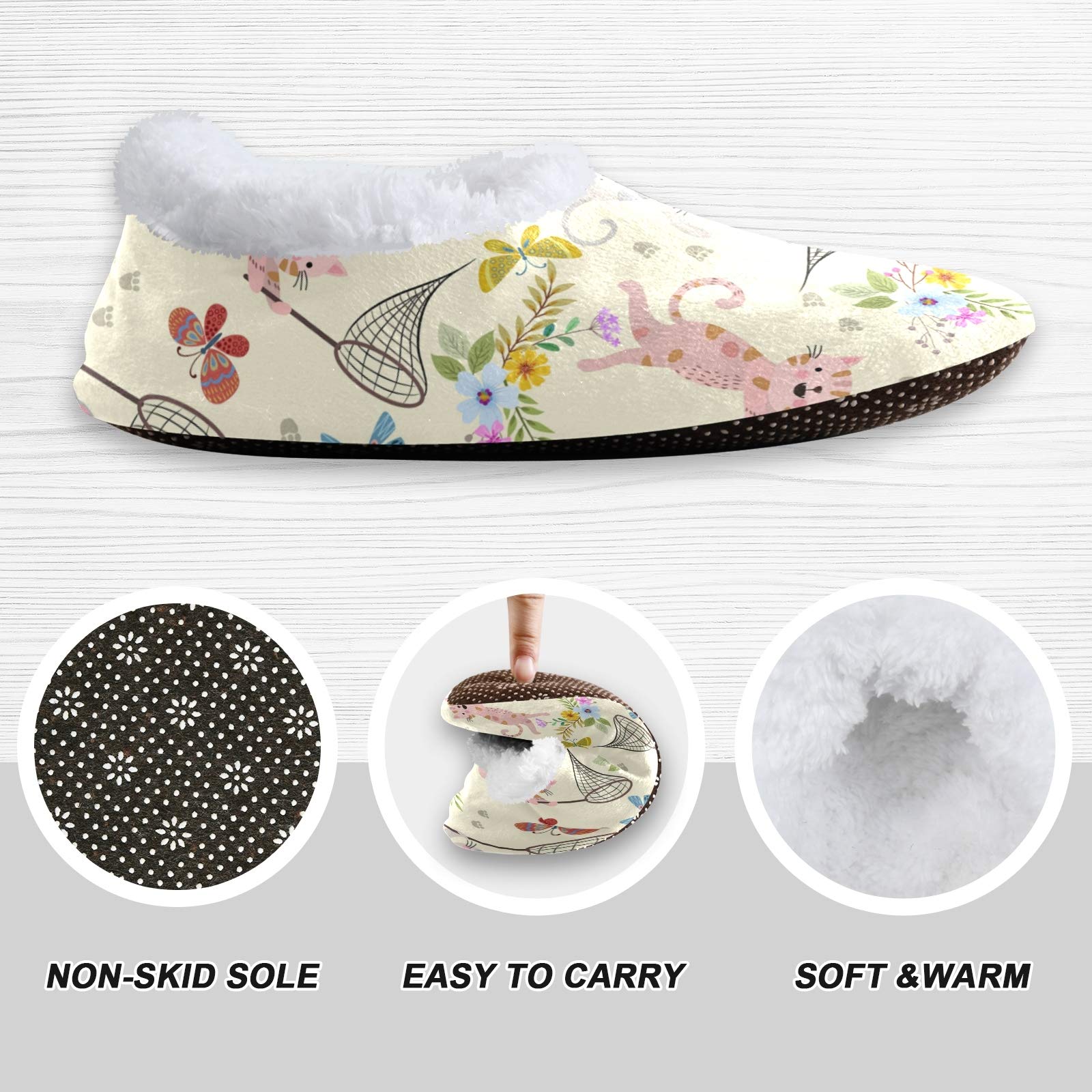 Women's Cartoon Cat & Butterfly Coral Fleece House Slippers - Cozy Indoor Shoes for Men & Women (US 5-6) - Perfect for Home, Lounge & Winter Comfort