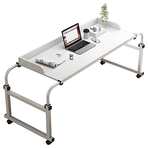 Adjustable Overbed Table with Wheels - Mobile Rolling Laptop Desk for Twin/Full/Queen/King Size Beds - Perfect for Working, Eating, Reading in Bed or Hospital Use