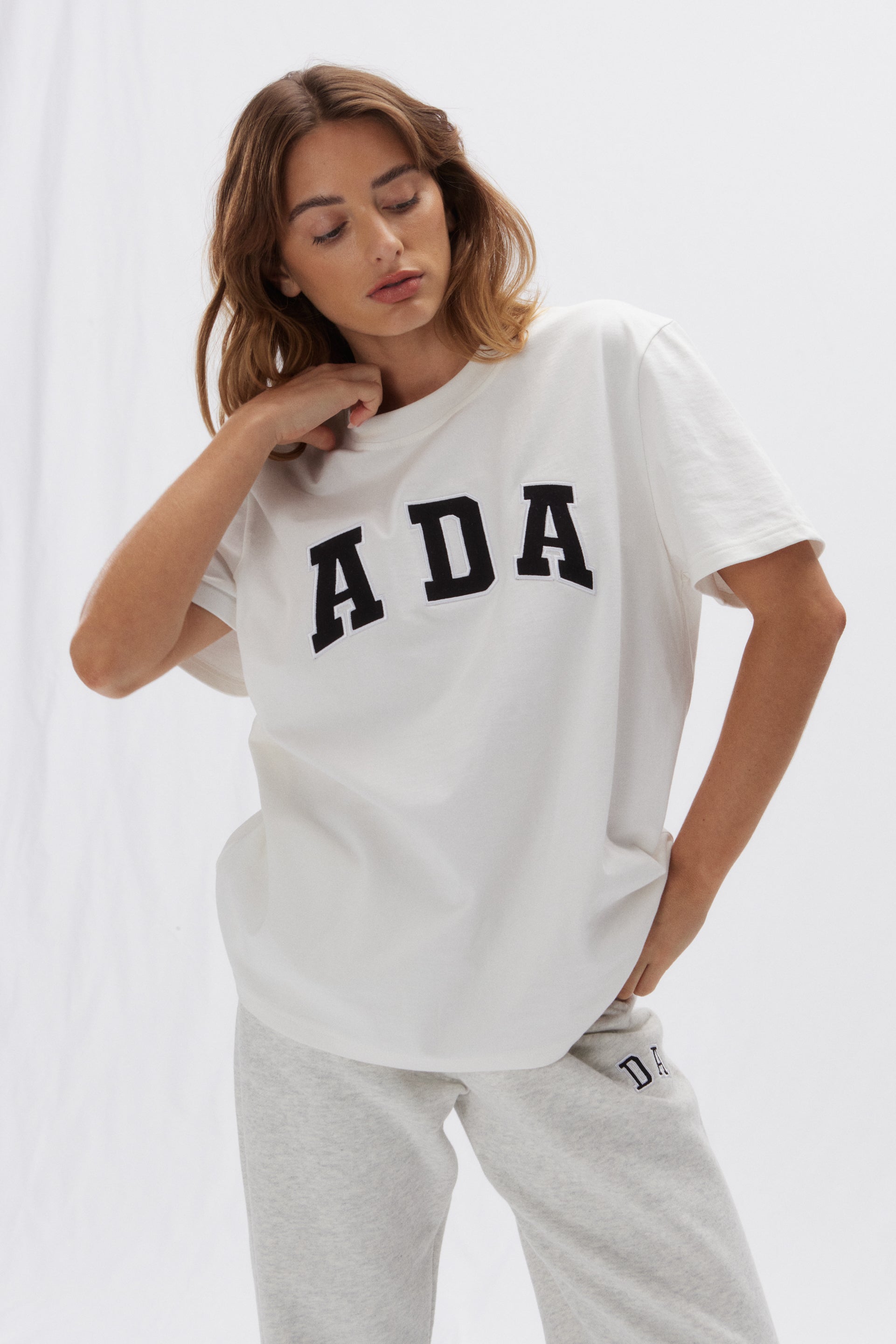 ADA Short Sleeve Oversized T-Shirt for Women - Soft Cotton White Tee - Casual Loungewear & Streetwear Fashion