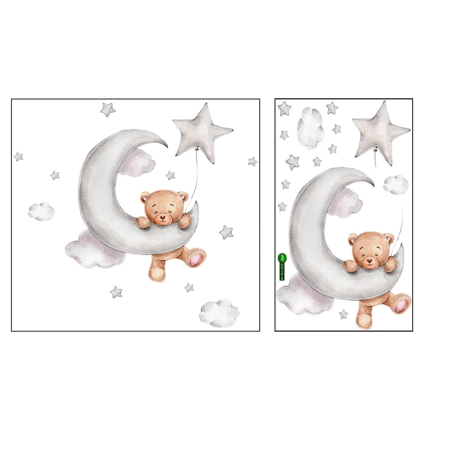 Bear Moon Cloud Stars Cartoon Wall Stickers - Kids Room Decor, Nursery Background, Bedroom Wall Decoration for Children's Room and Playroom