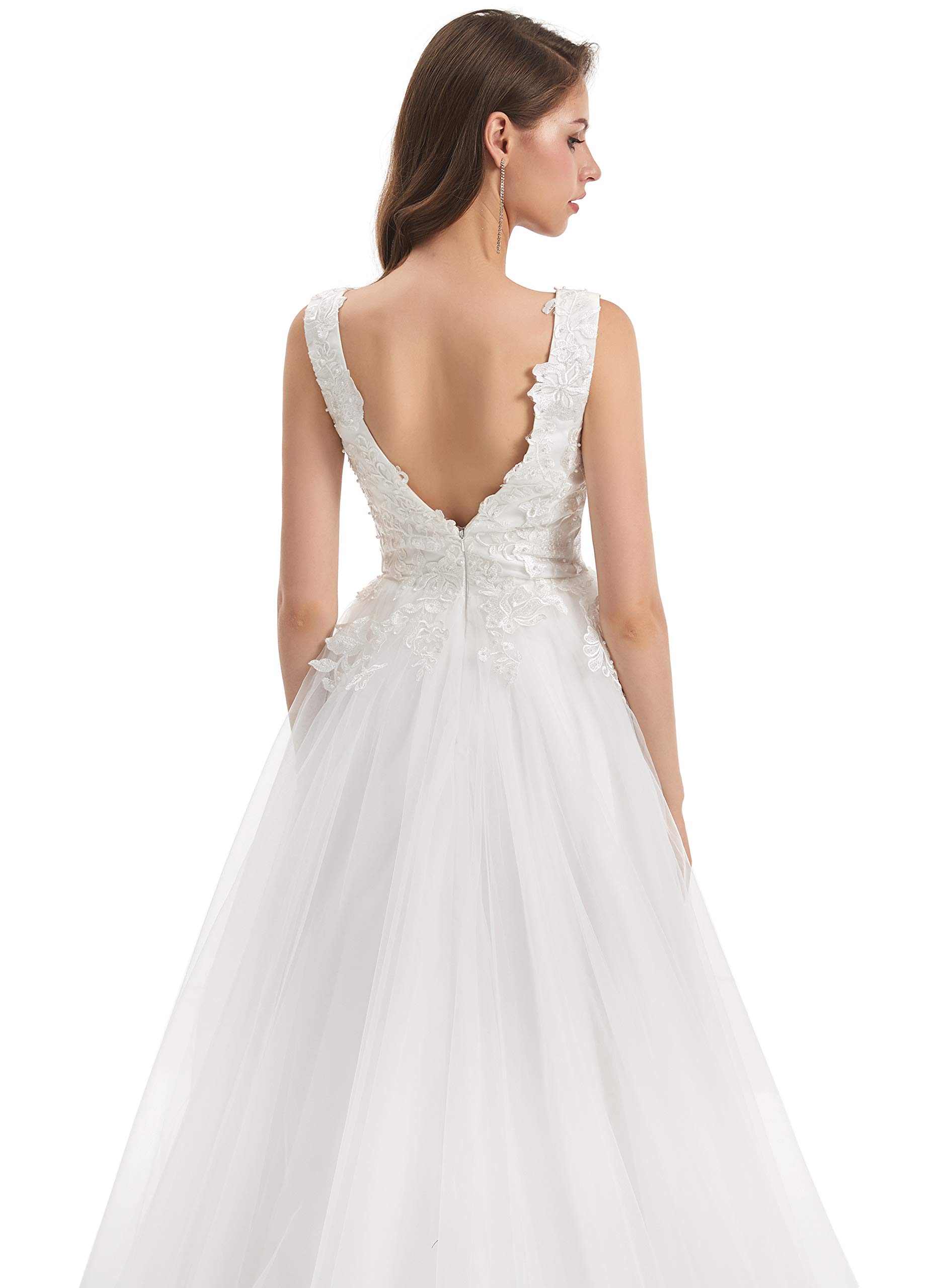 Elegant Women's V-Neck Pearl Applique Sleeveless Wedding Dress for Beach Brides | Perfect for Destination Weddings, Summer Ceremonies & Tropical Vacations