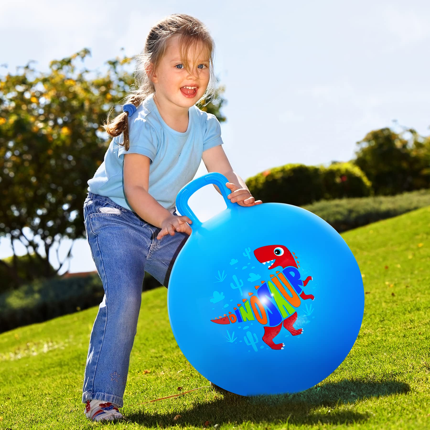 EVERICH TOY 18 Inch Dinosaur Hopper Ball with Handle - Blue Inflatable Bouncing Hop Toy for Kids, Boys & Girls | Perfect for Indoor Play, Outdoor Exercise & Birthday Gifts
