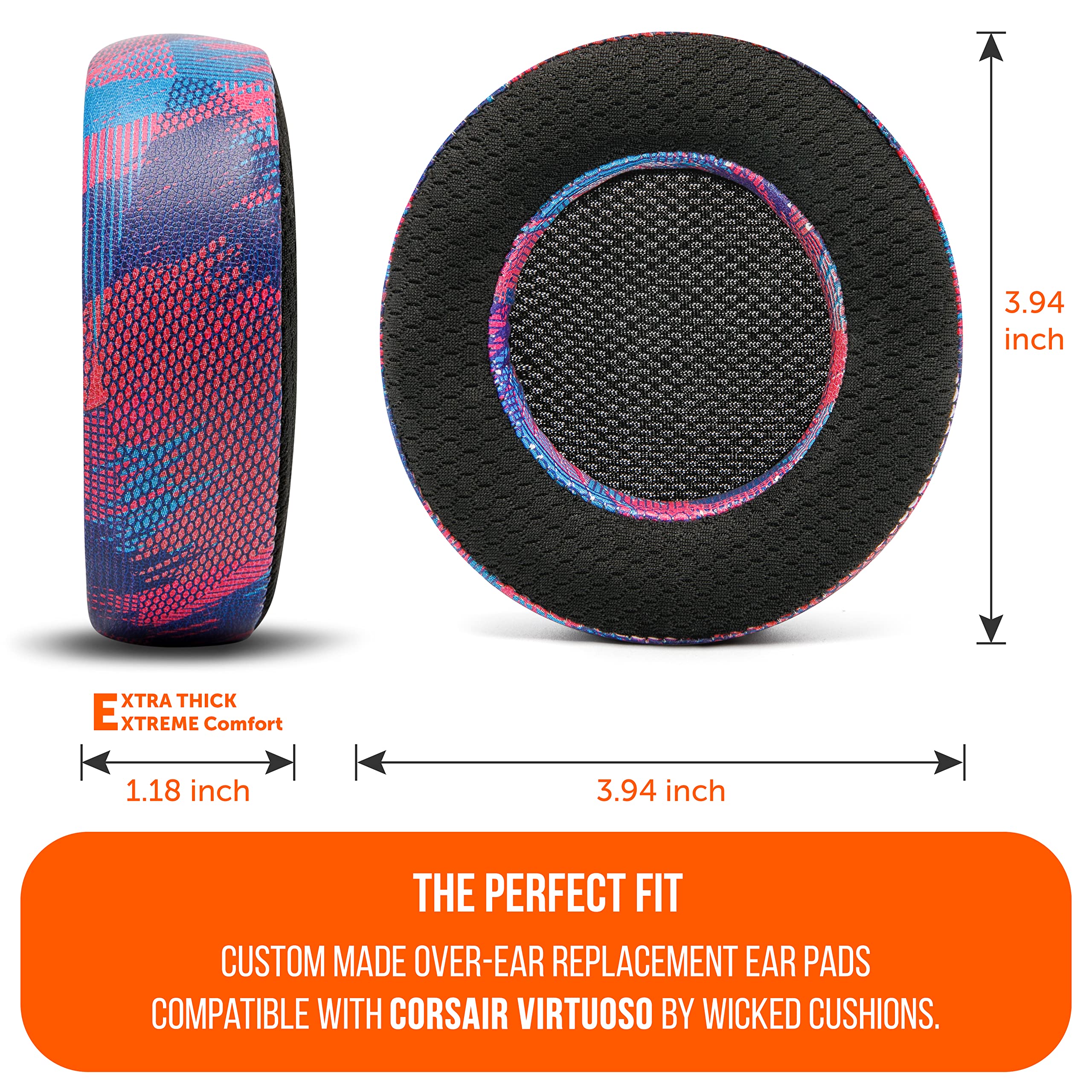 Wicked Cushions Freeze Virtuoso - Premium Hybrid Fabric Cooling Gel Earpads for Corsair Virtuoso Gaming Headset | Enhanced Durability, Comfort & Noise Isolation | Perfect for Long Gaming Sessions & Hot Climates