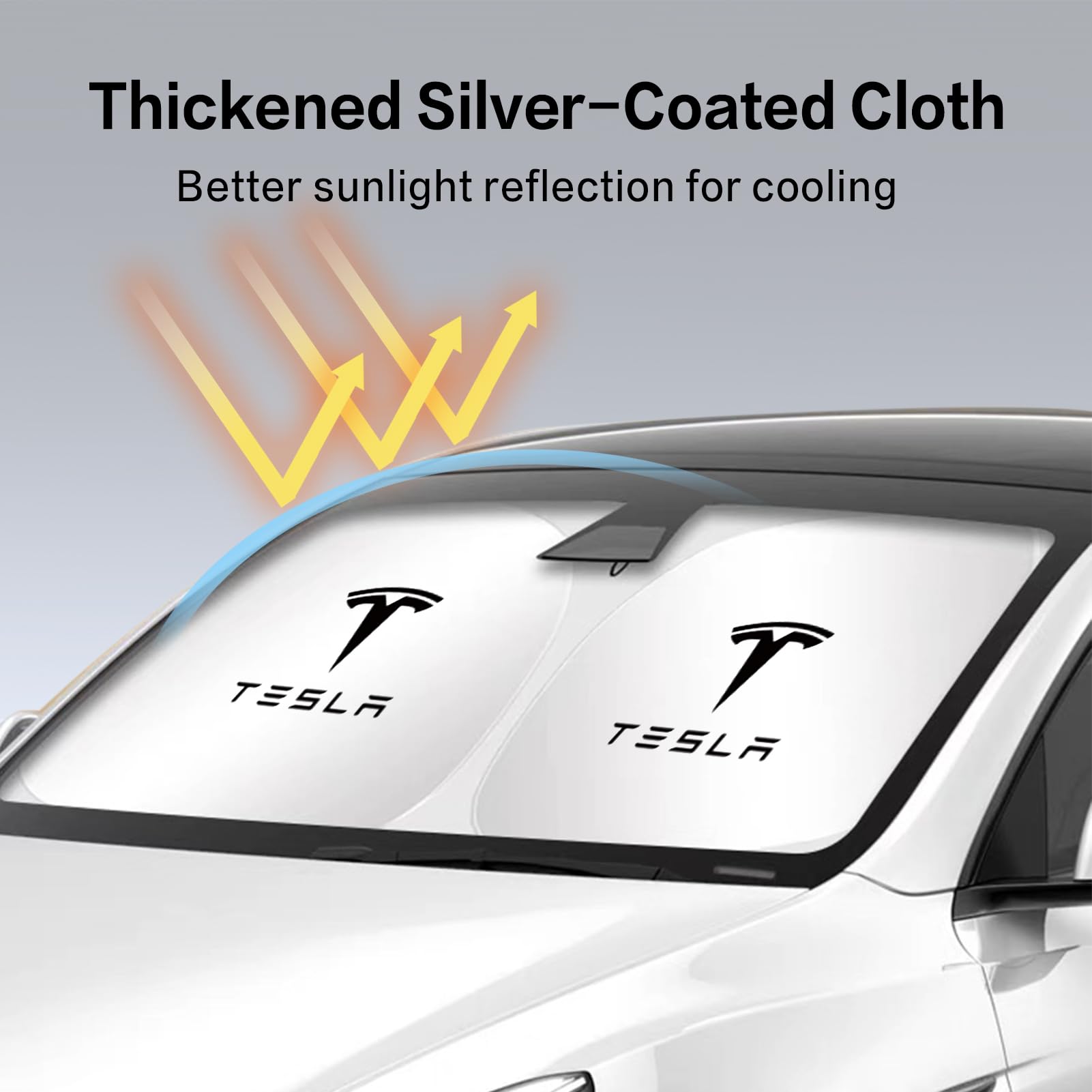 Premium 300T Sunshade for Tesla Model Y & Model 3 - UV Protection Front Window Sunshade with Storage Bag - Perfect Tesla Accessories & Gifts for Tesla Owners (Black) - Ideal for Summer Road Trips & Parking Protection