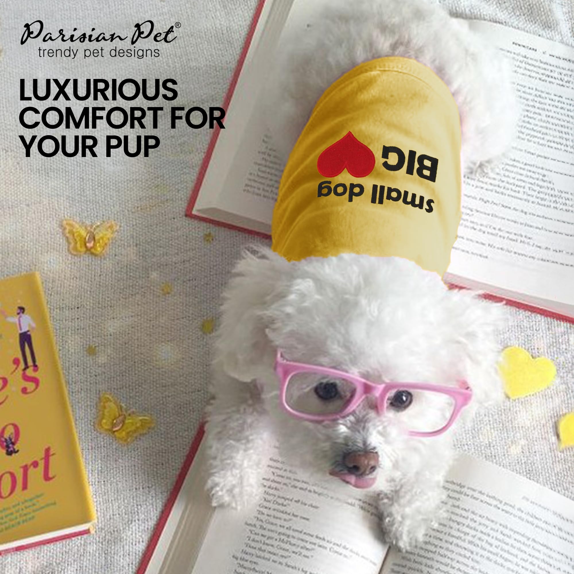 Parisian Pet Dog T-Shirt - Embroidered 'Small Dog Big Heart' Design - 100% Cotton Cute Sleeveless Dog Tank Top - Breathable Summer Vest for Small Dogs - Perfect for Daily Walks, Pet Parties & Photo Shoots