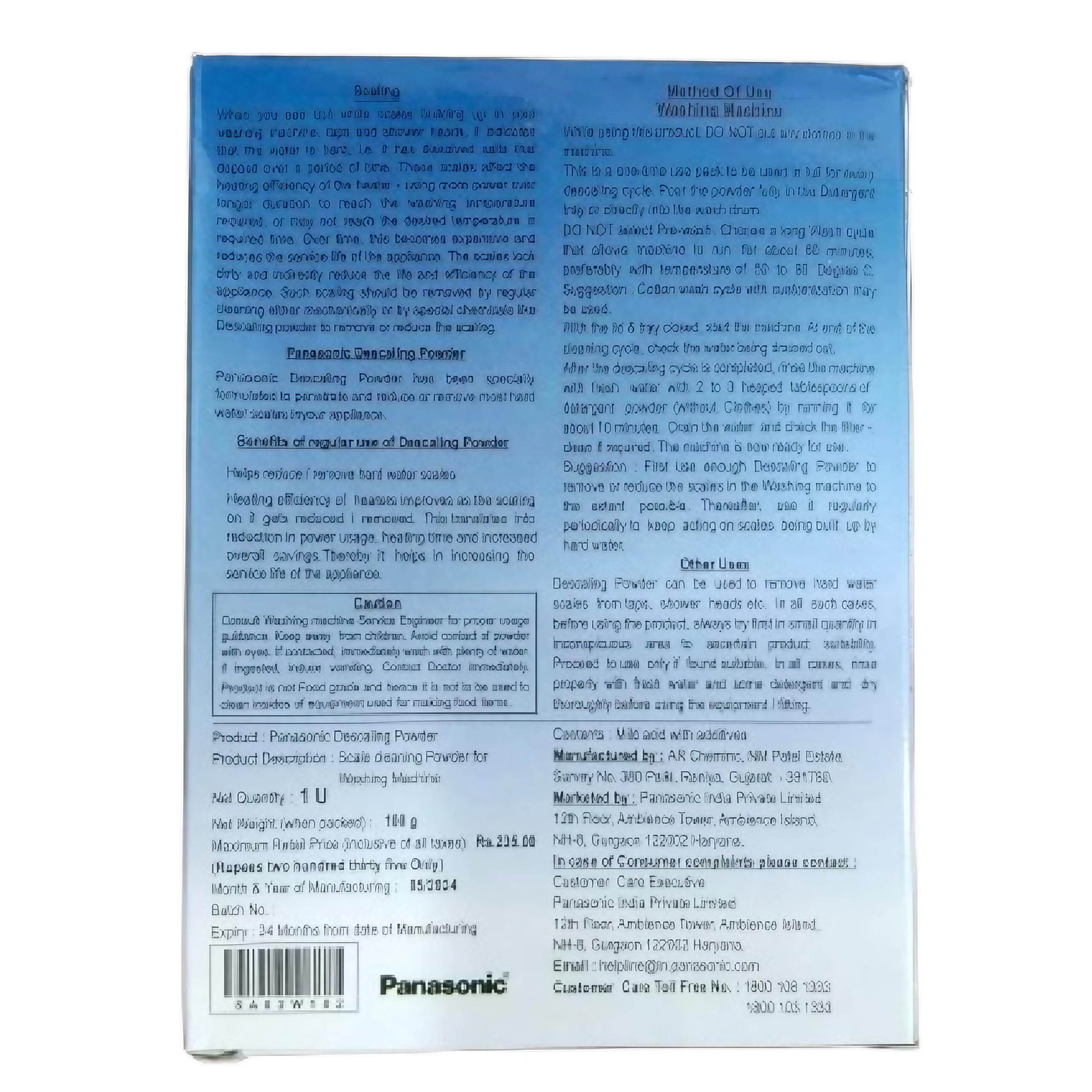 Panasonic & LG Washing Machine Descaler Powder - Compatible with Front Load & Top Load Washers, 100g Pack of 8 | Deep Cleans Drum, Removes Limescale & Odors - Ideal for Monthly Maintenance & Hard Water Areas