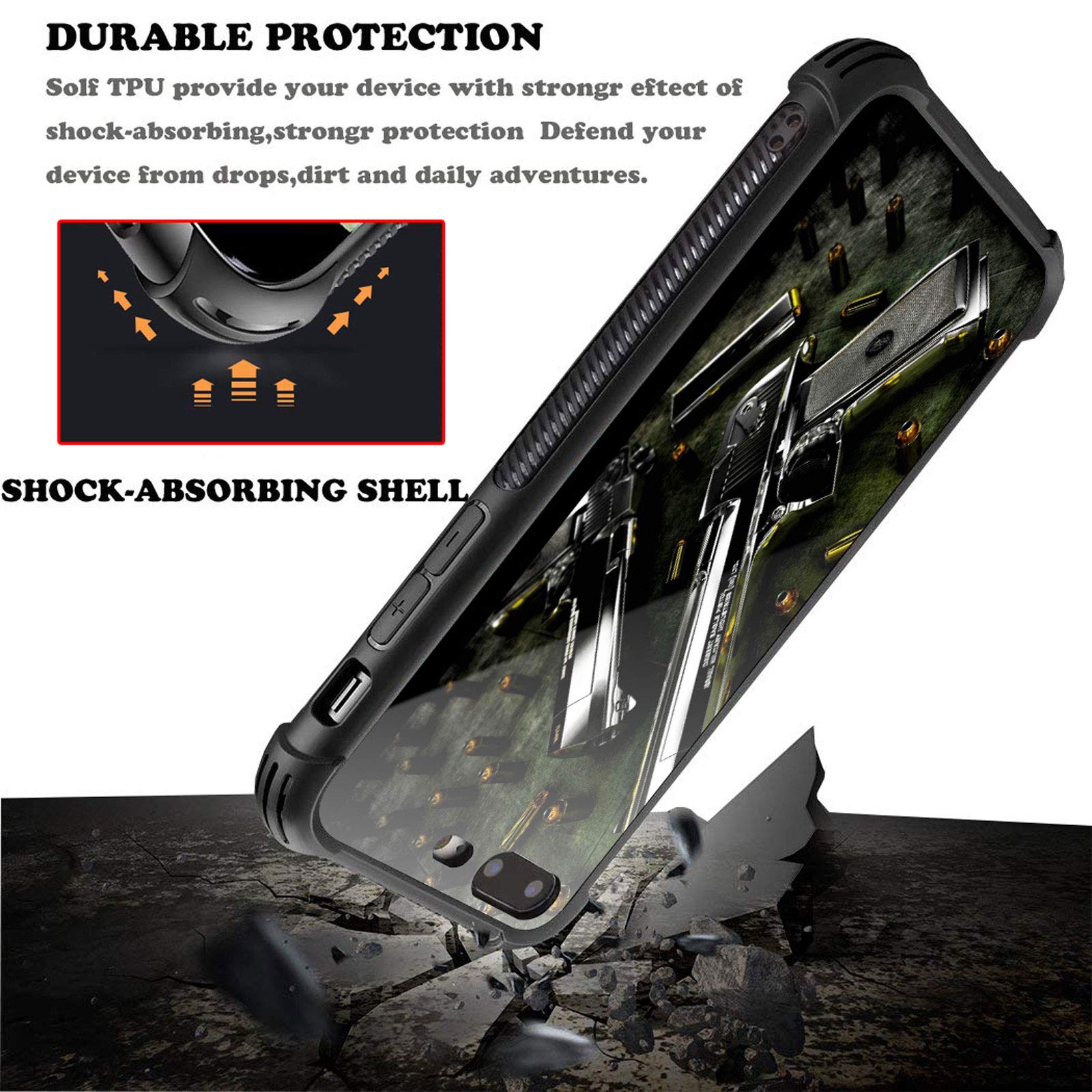 Shockproof iPhone 8/SE 2020 Case with Gun & Bullet Design - Anti-Scratch Hard PC Back Cover for Girls | Perfect for School, Work & Outdoor Protection