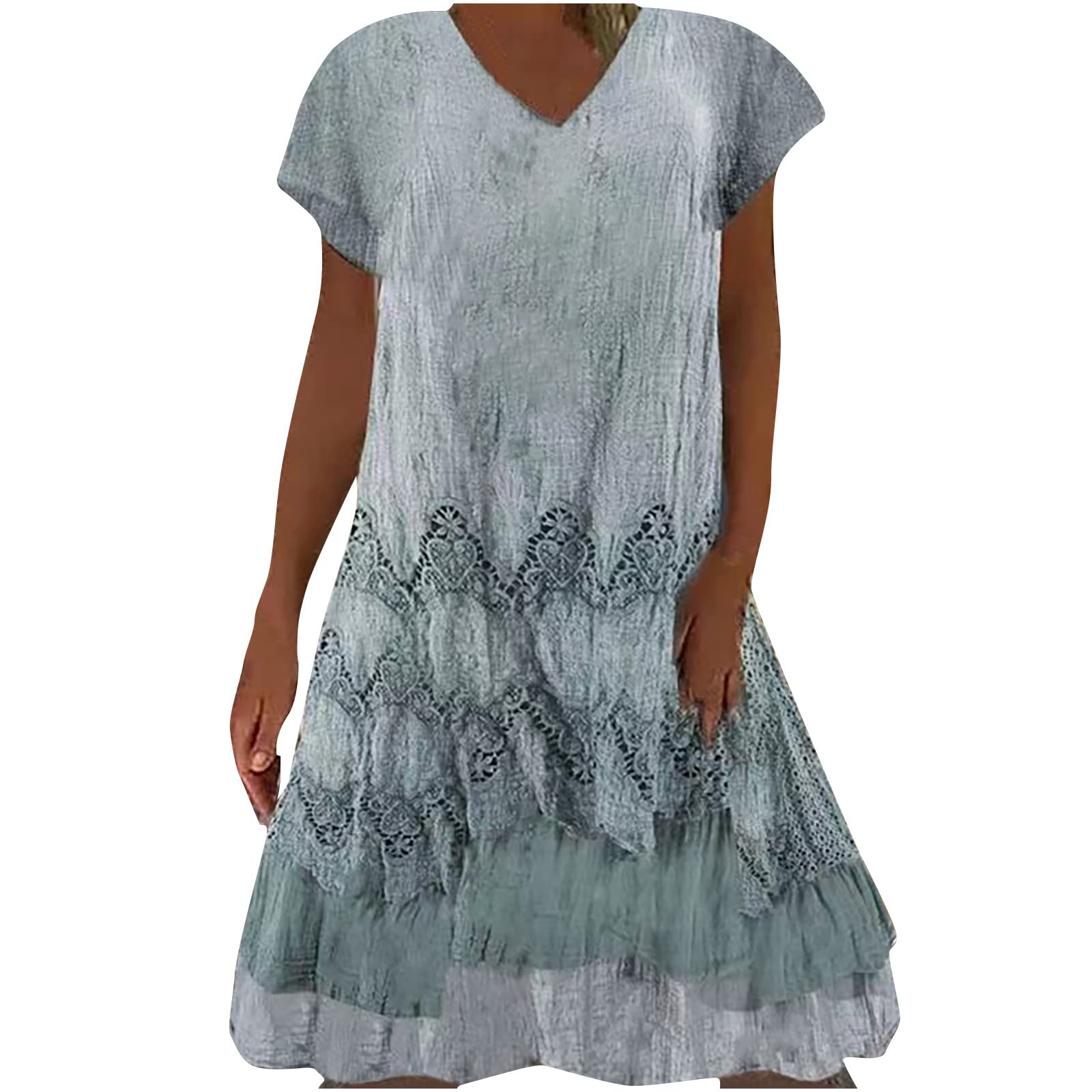 MIANHT Women's Summer Casual V-Neck Short Sleeve Printed Dress - Flowy A-Line Sundress for Beach, Vacation & Everyday Wear
