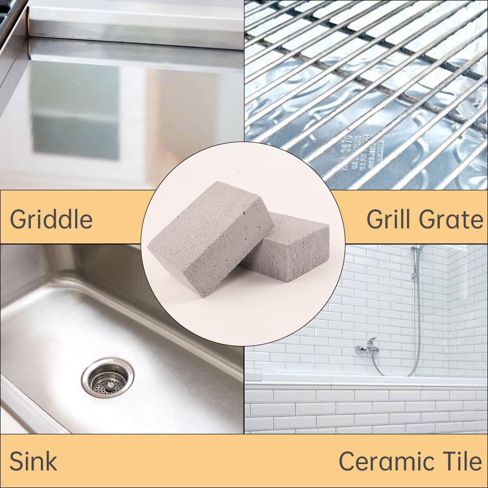 8 Pack Grill Brick & Griddle Stone Cleaning Blocks - Heavy Duty Pumice Stones for Oven, Stove, BBQ Grill Cleaning - Commercial Grade Cookware Cleaner for Frying Pans, Racks & Flat Tops - Perfect for Home Kitchens & Restaurant Use