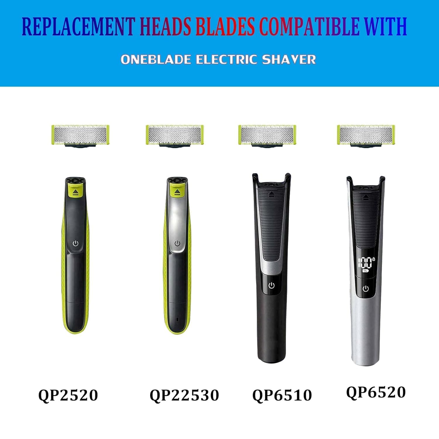 Norelco One Blade Replacement Heads (6-Pack) - Compatible with QP220/50, QP220/80, QP210/80, QP2515, QP2520, QP6510, QP6530 Models - T-Shaped Razor Blades for Smooth Shaving & Trimming - Perfect for Travel, Daily Grooming & Beard Maintenance