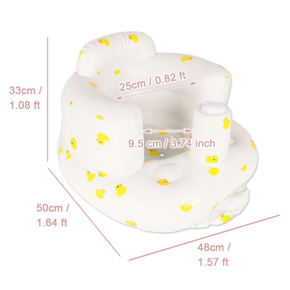 **Baby Inflatable Seat for 0-36 Months – Portable Infant Support Chair with Built-in Air Pump, Ergonomic Backrest for Spine Protection – Safe Toddler Feeding & Shower Chair for Learning to Sit – Ideal for Home, Travel & Outdoor Use (Duck, Off-White)**