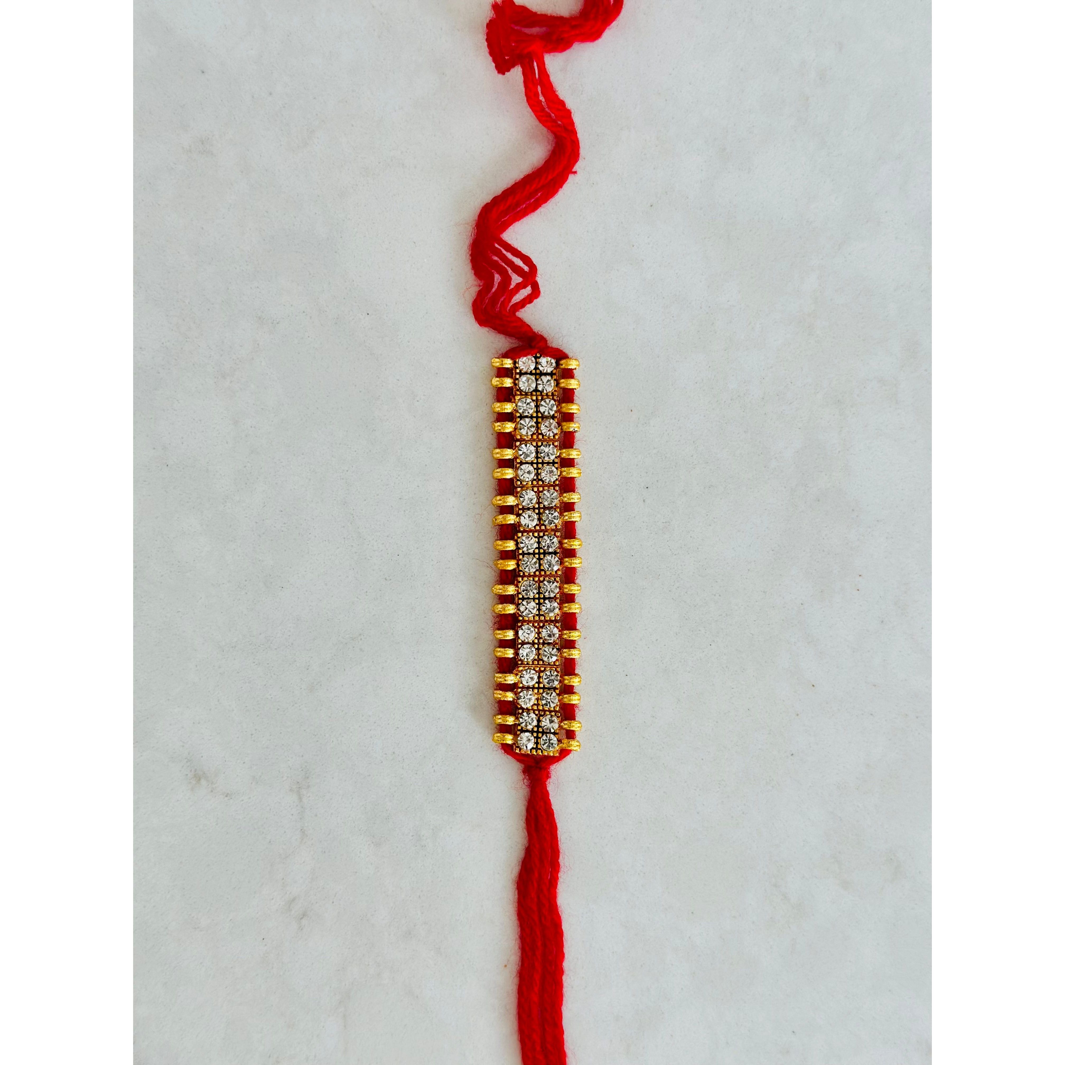 Authentic White Stone & Red Thread Rakhi - Traditional Indian Bracelet for Raksha Bandhan - Perfect for Sibling Bonding & Festive Celebrations