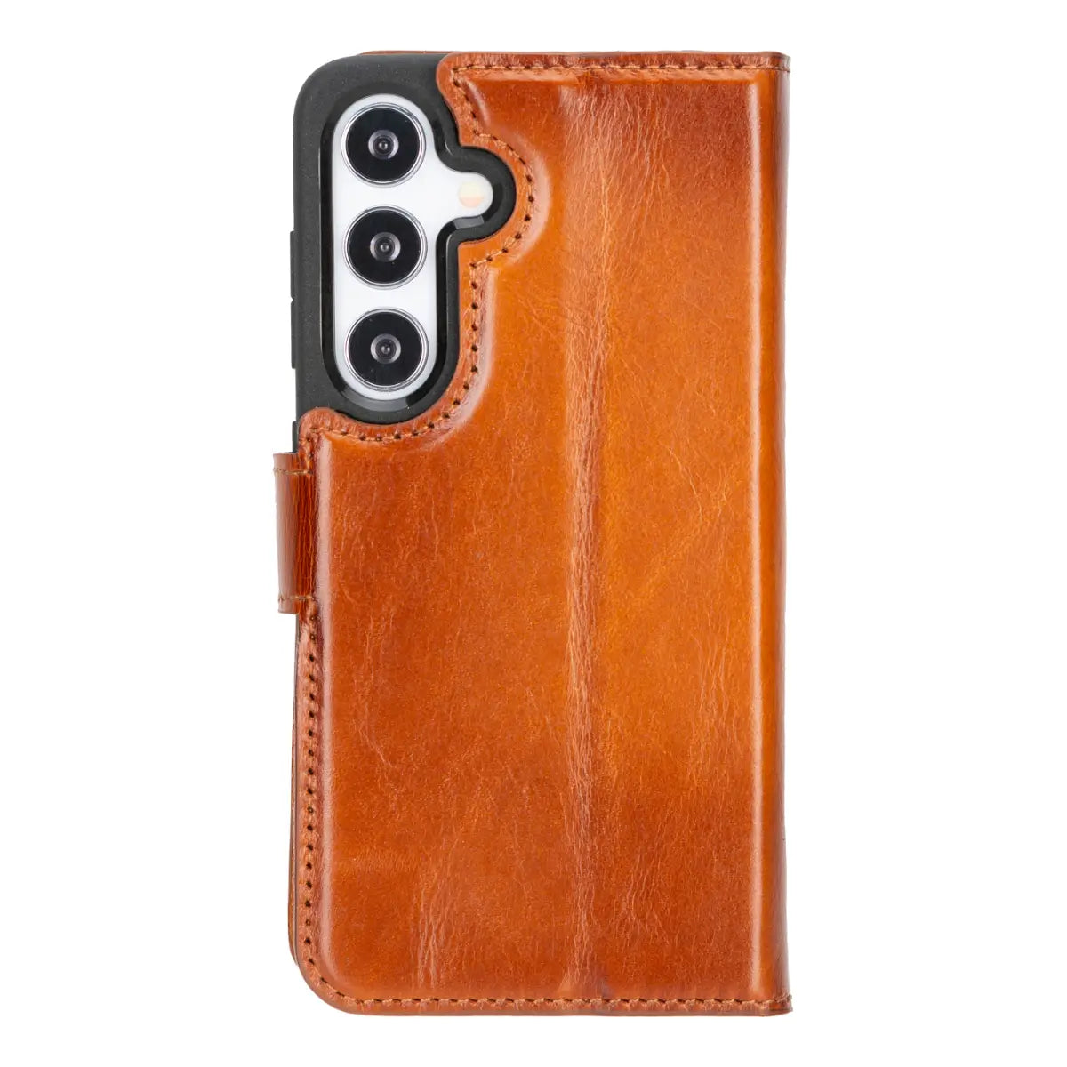 Premium Burnished Tan Magnetic Leather Wallet Case for Samsung Galaxy S25 - Slim Protective Cover with Card Slots | Perfect for Business, Travel & Everyday Use