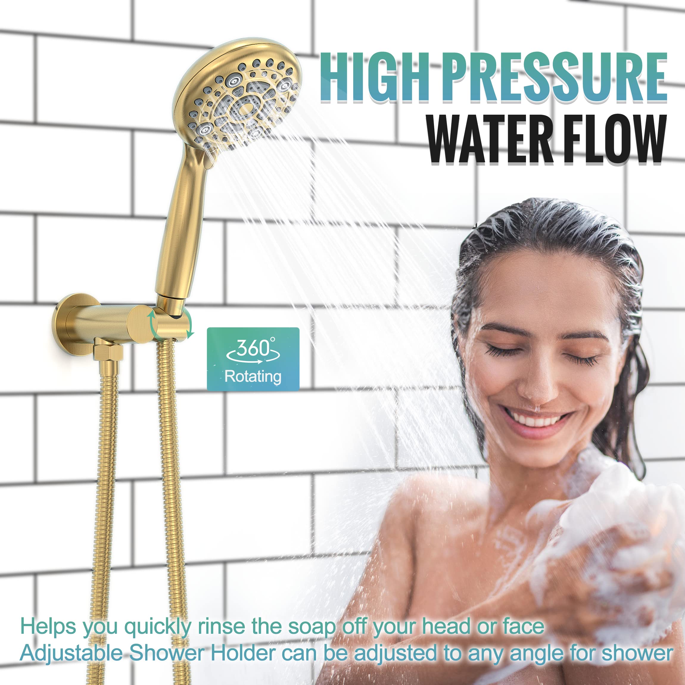 SR SUN RISE 12 Inch High Pressure Shower Head System - Brushed Gold Multifunctional Shower Faucet with Handheld Spray & Valve - Perfect for Bathroom, Spa & RV Use