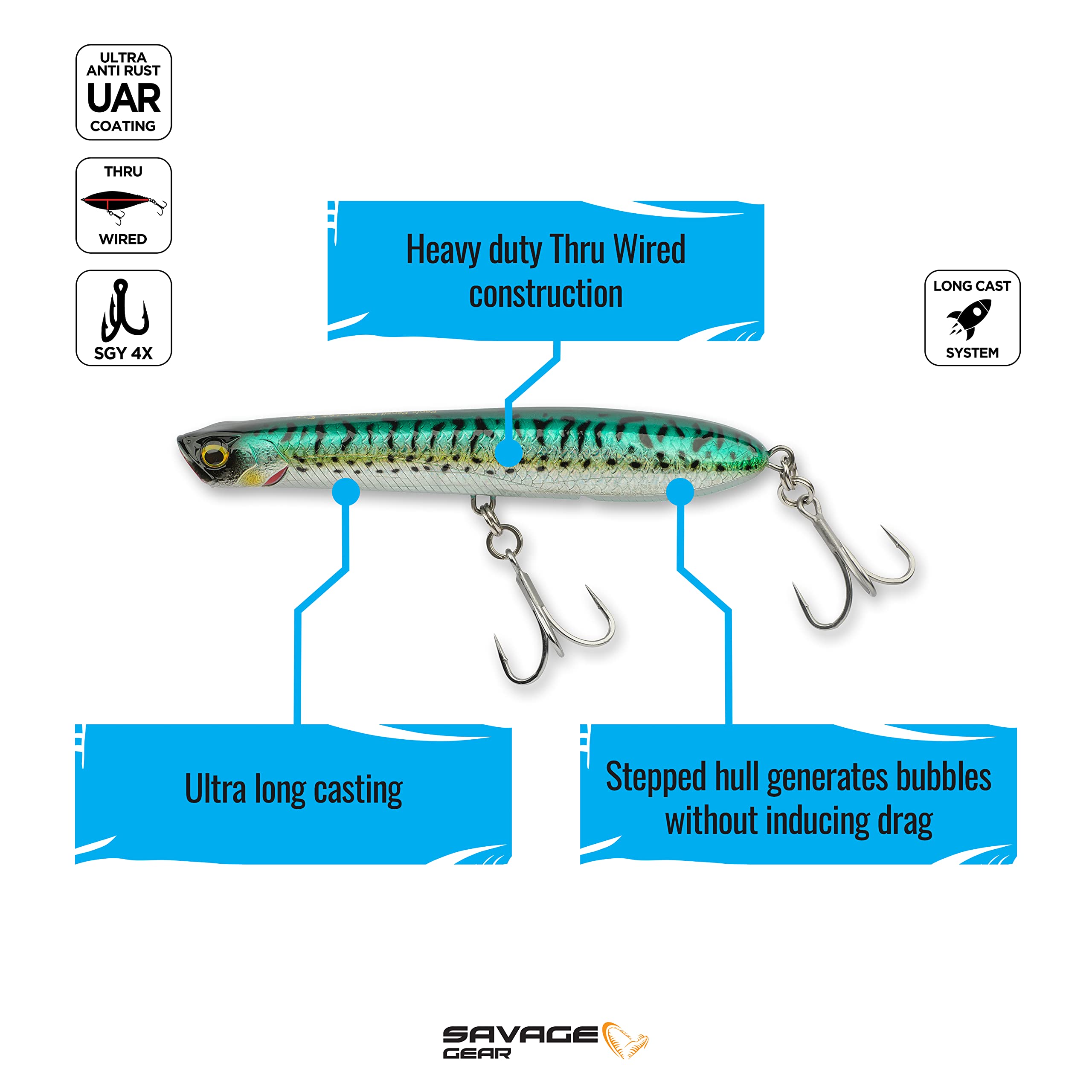 Savage Gear Panic Pencil Popper Fishing Lure - Topwater Saltwater Bass Fishing Bait for Surf, Pier and Kayak Angling