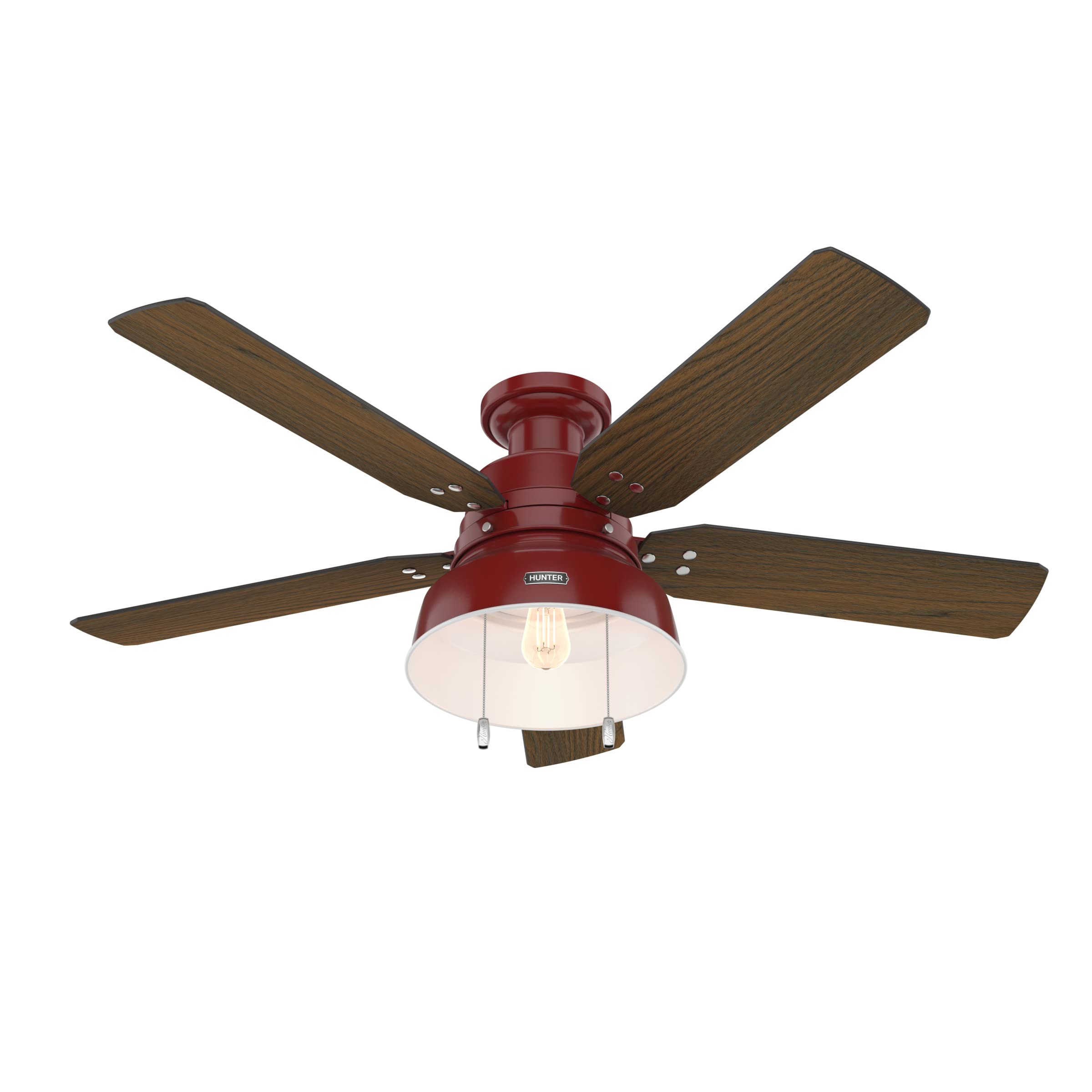 Hunter 59312 52 Inch Mill Valley Ceiling Fan with Light Kit - Large Barn Red Indoor/Outdoor Ceiling Fan for Living Room, Bedroom, Patio & Covered Porch