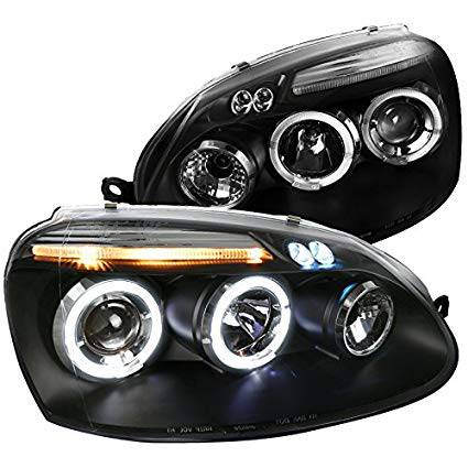 2006-2010 Volkswagen Jetta & 2006-2008 Golf/Rabbit Black Projector Headlight Housing Kit with Dual Halo LED - Upgrade Your Car Lighting for Night Driving & Enhanced Style
