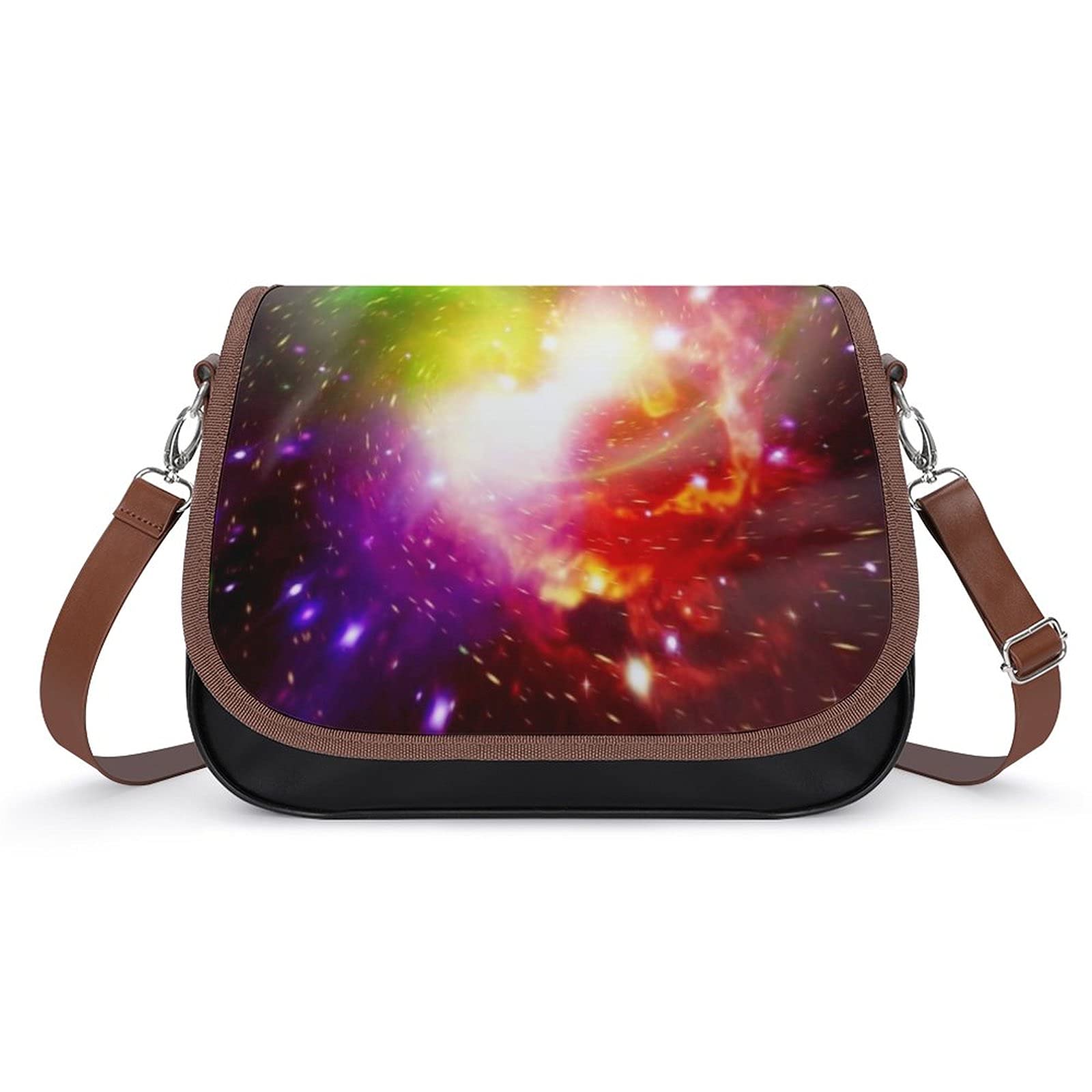 Stylish Printed Leather Shoulder Crossbody Bag for Women - Medium Hobo Satchel with Top Handle in Galaxy Collision Design | Perfect for Work, Travel & Everyday Use