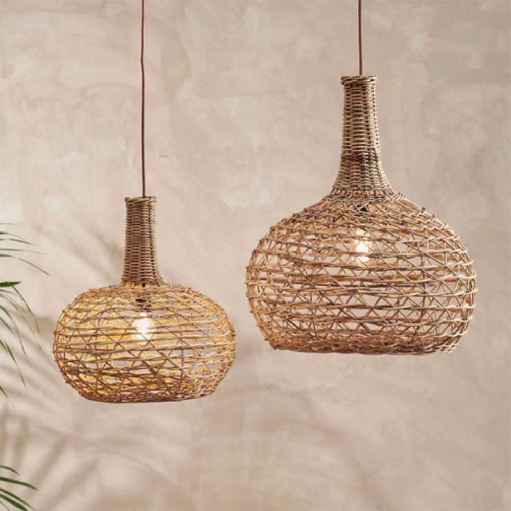 Beru Rattan Lamp Shade - Conical Woven Natural Fiber Lighting Fixture for Boho Home Decor, Bedroom & Living Room