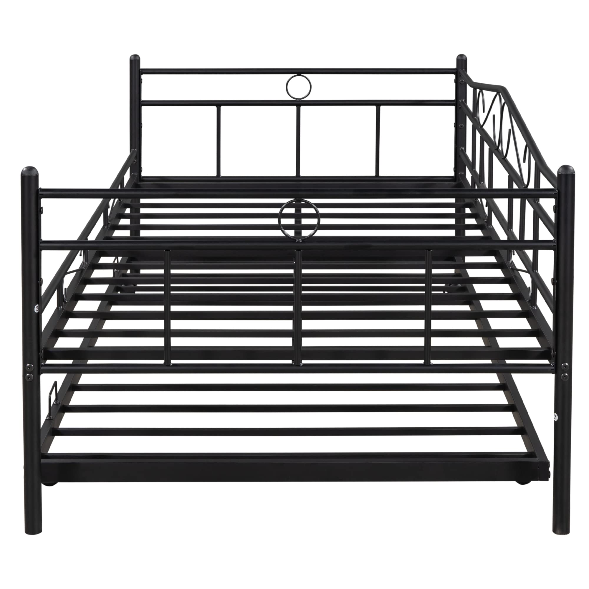 Twin Size Metal Frame Daybed with Pull-Out Trundle - Sturdy Sleeper Sofa for Teens & Adults - Perfect for Living Rooms, Guest Rooms & Small Spaces (Black)