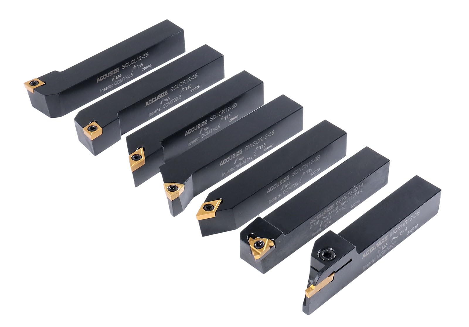 Accusize Industrial Tools 3/4'' Shank 7-Piece Indexable Carbide Turning Tool Set in Fitted Box (2387-2006) - Perfect for Metal Lathe Turning, Facing, and Grooving Operations