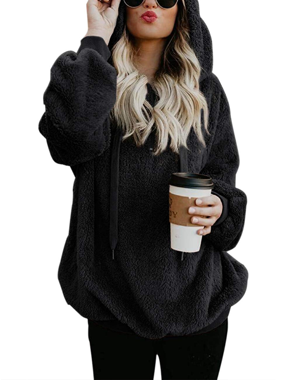 iWoo Women's Fleece Hoodie - Warm Winter & Fall Pullover - Long Sleeve Solid Color Casual Sweatshirt - Perfect for Outdoor Activities, Lounging & Cold Weather Fashion