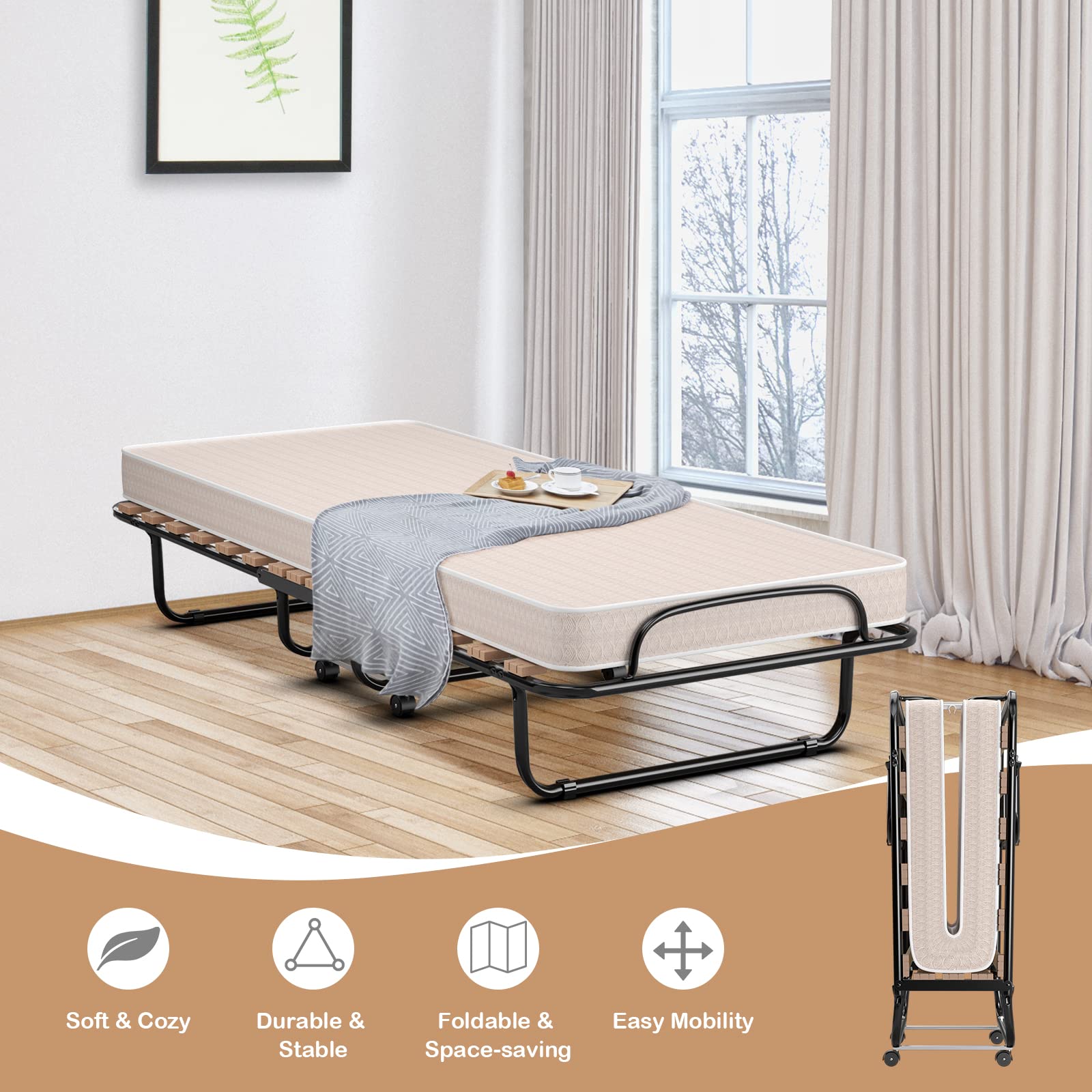 RELAX4LIFE Foldable Guest Bed with Memory Foam Mattress - 75