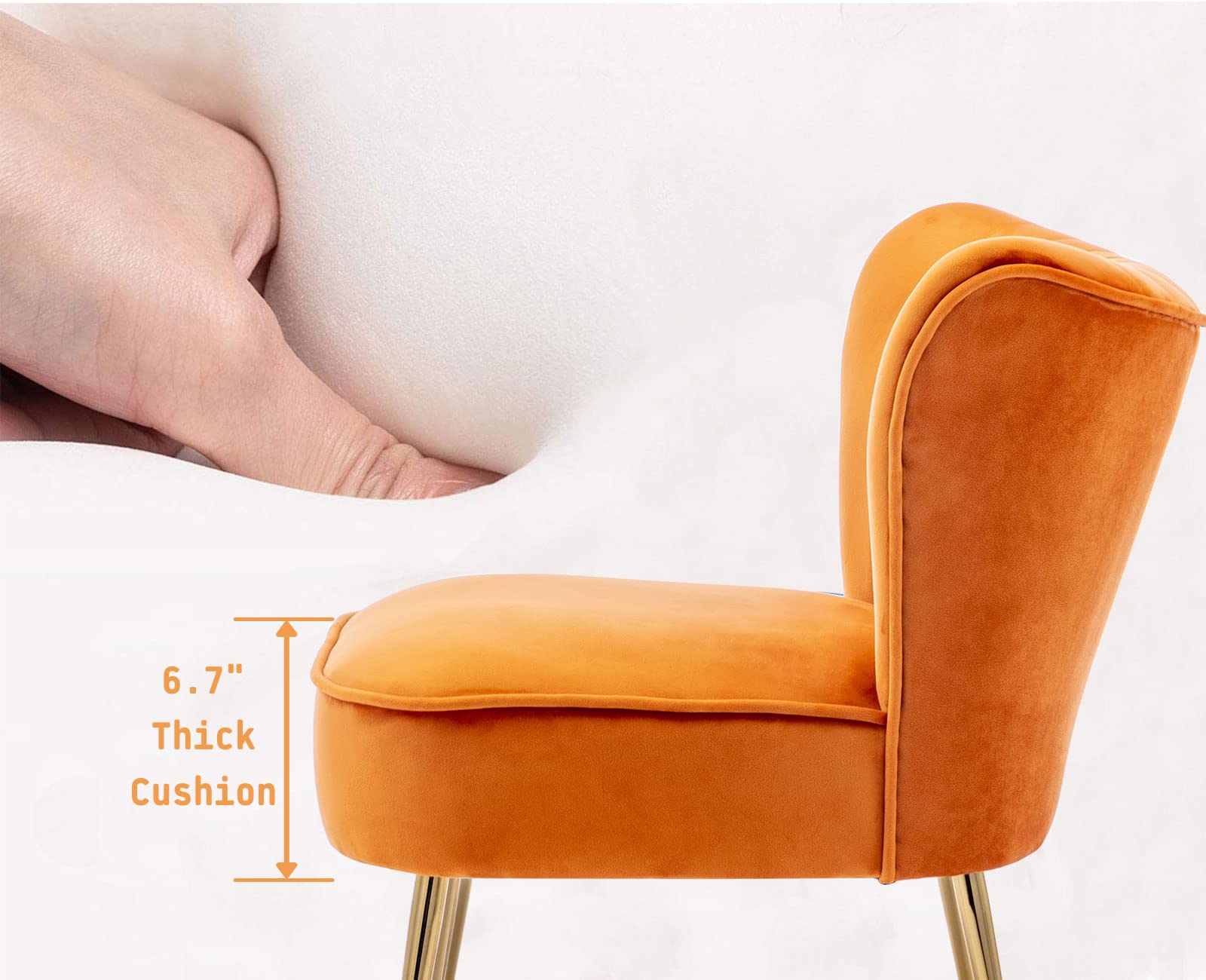 Velvet Accent Chairs Set of 2 - Mid-Century Modern Upholstered Side Chairs with Golden Legs, Comfy Armless Wingback Slipper Chairs for Living Room, Guest Room & Bedroom - Stylish Orange Home Decor for Cozy Seating & Lounge Areas