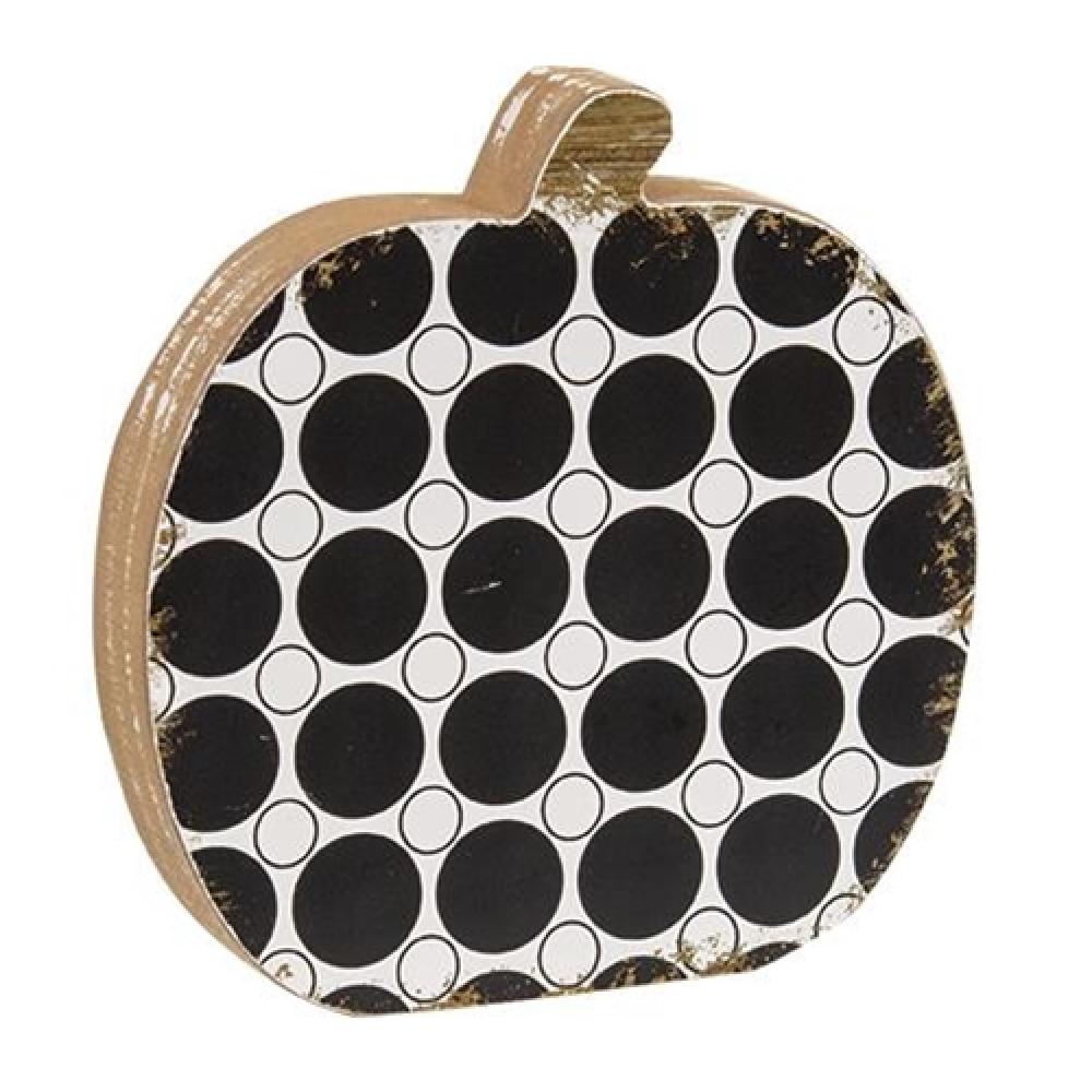 Black and White Polka Dot Wooden Pumpkin Decor - Fall Harvest Home Decoration for Thanksgiving, Halloween & Autumn Table Centerpiece